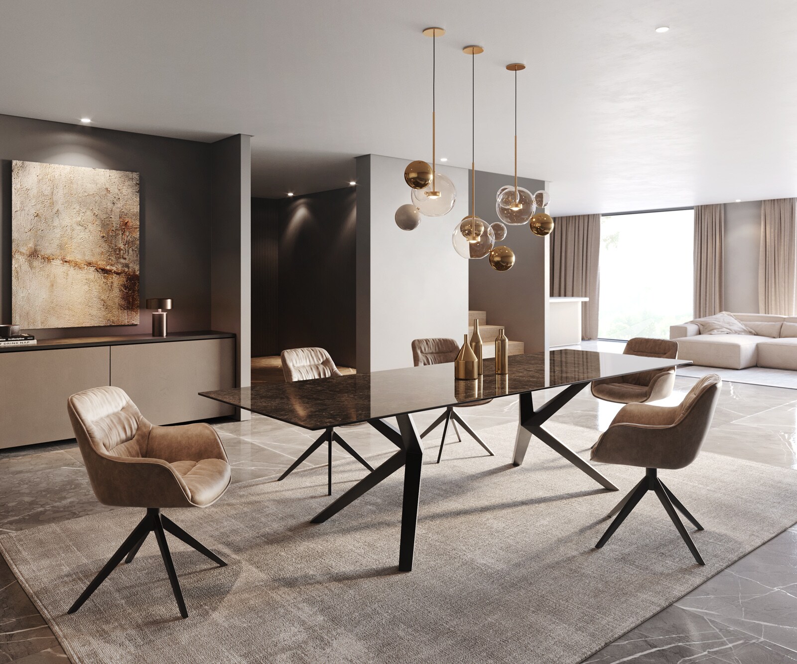 Stół do jadalni Edge 300x100cm ceramika Emperador Extra Lucidato ciemnobrązowy rama Zenthara metal czarny 6