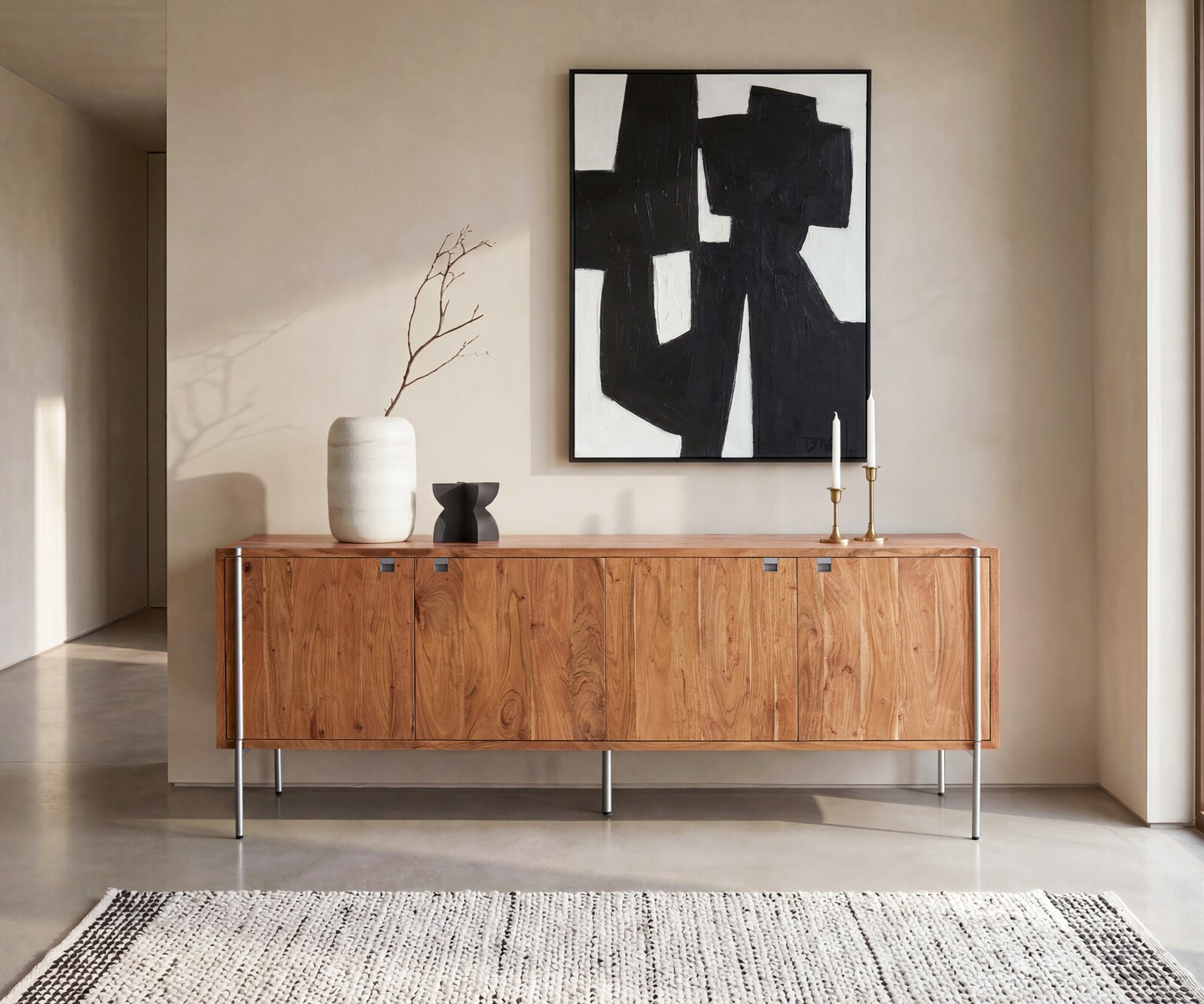 Komoda Rivoro 210 cm akacja naturalna 4 drzwi