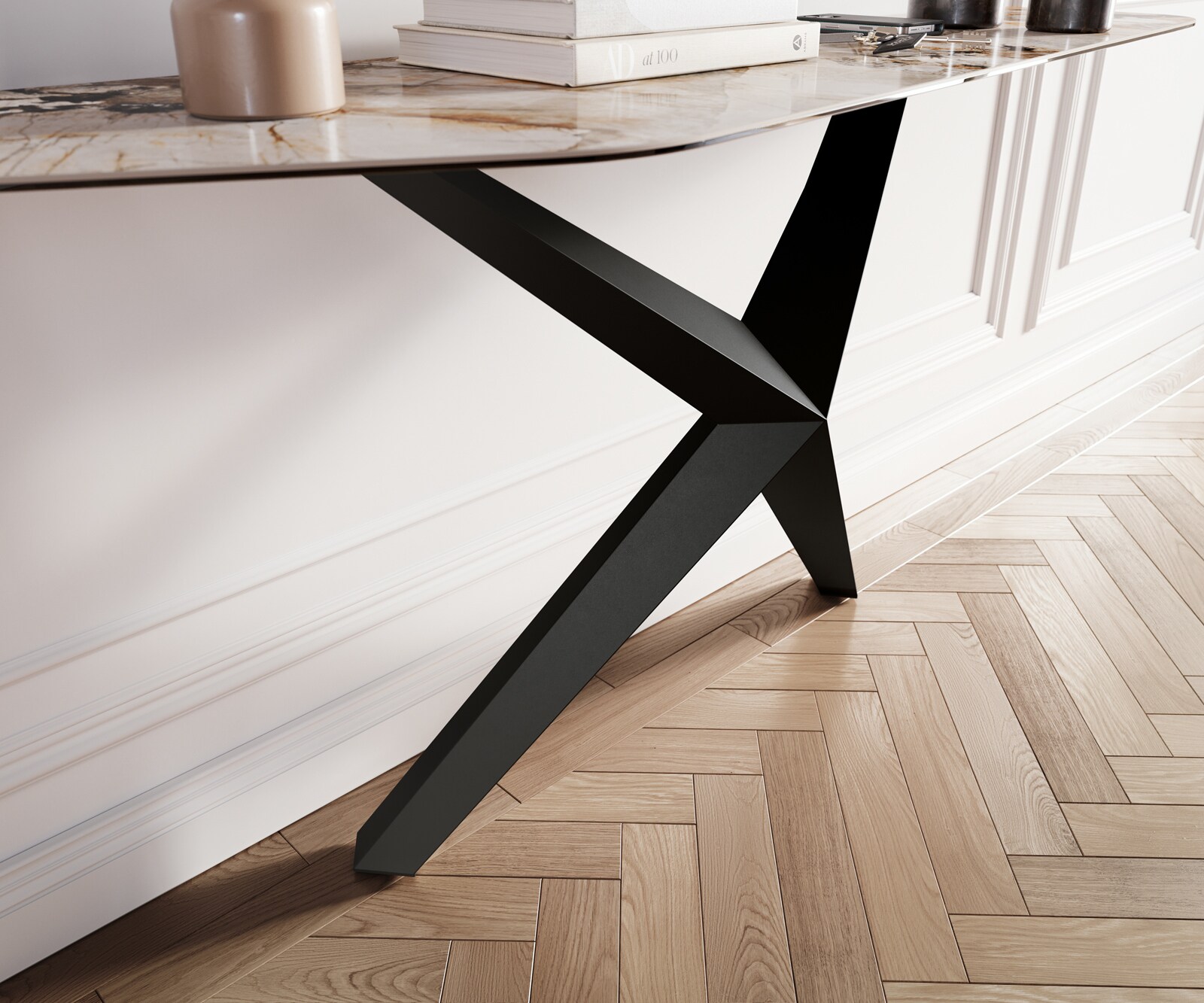 Konsola Edge wielokątna 180x50 cm ceramika Patagonia podstawa Zentharo metal czarny 6