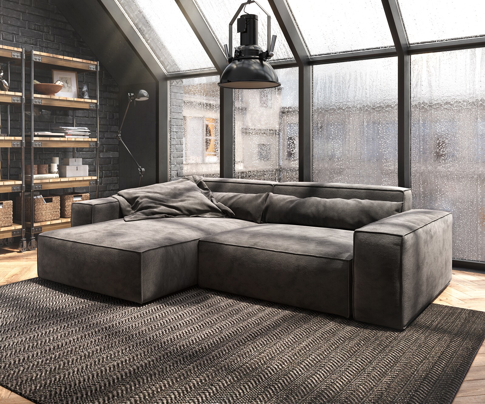 Sofa narożna Sirpio XL 270x170cm mikrofibra brąz khaki szezlong z możliwością zmiennego ustawienia