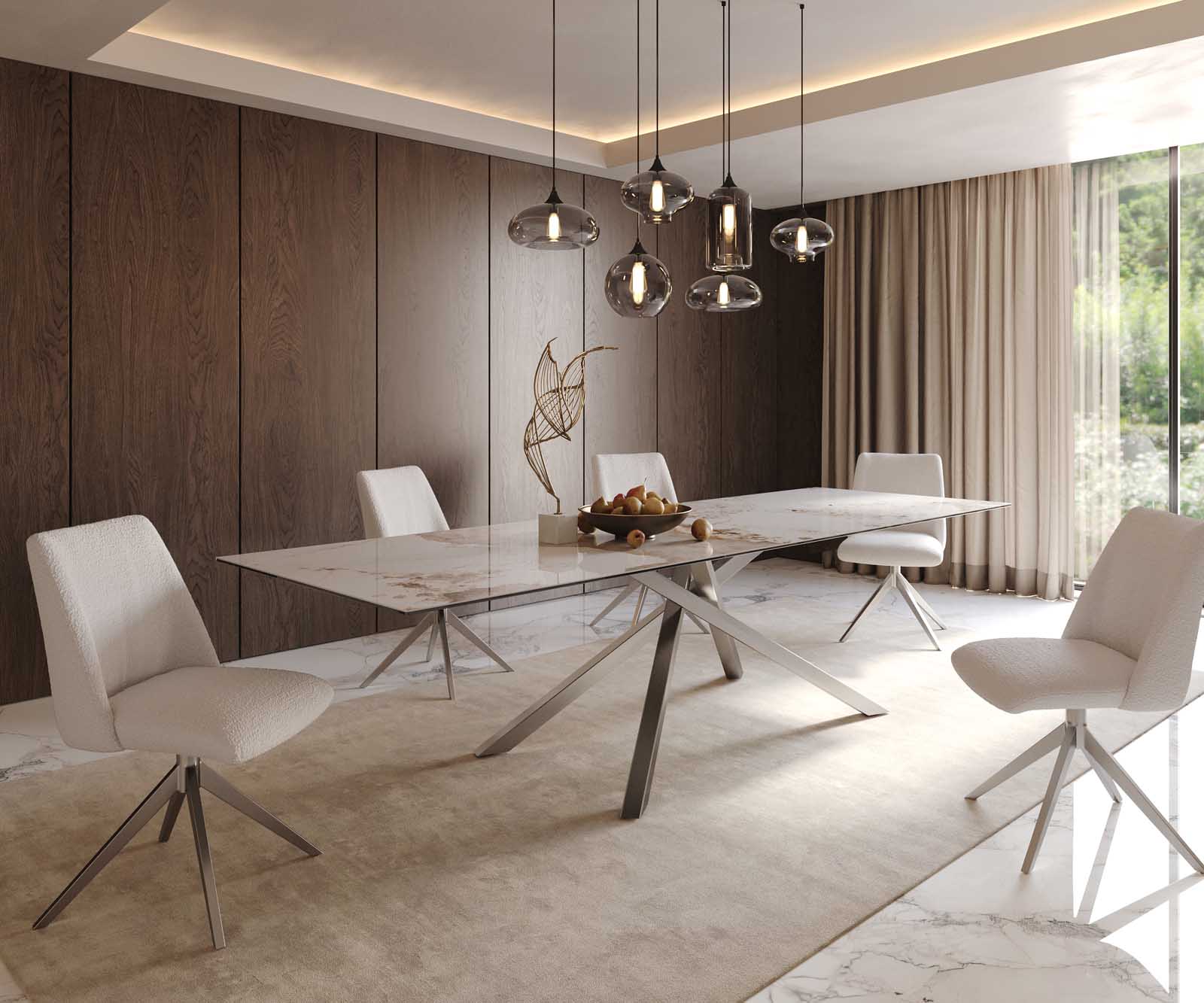 Stół do jadalni Edge 300x100cm ceramika Minas Melange biało-beżowy rama Cross stal nierdzewna 8