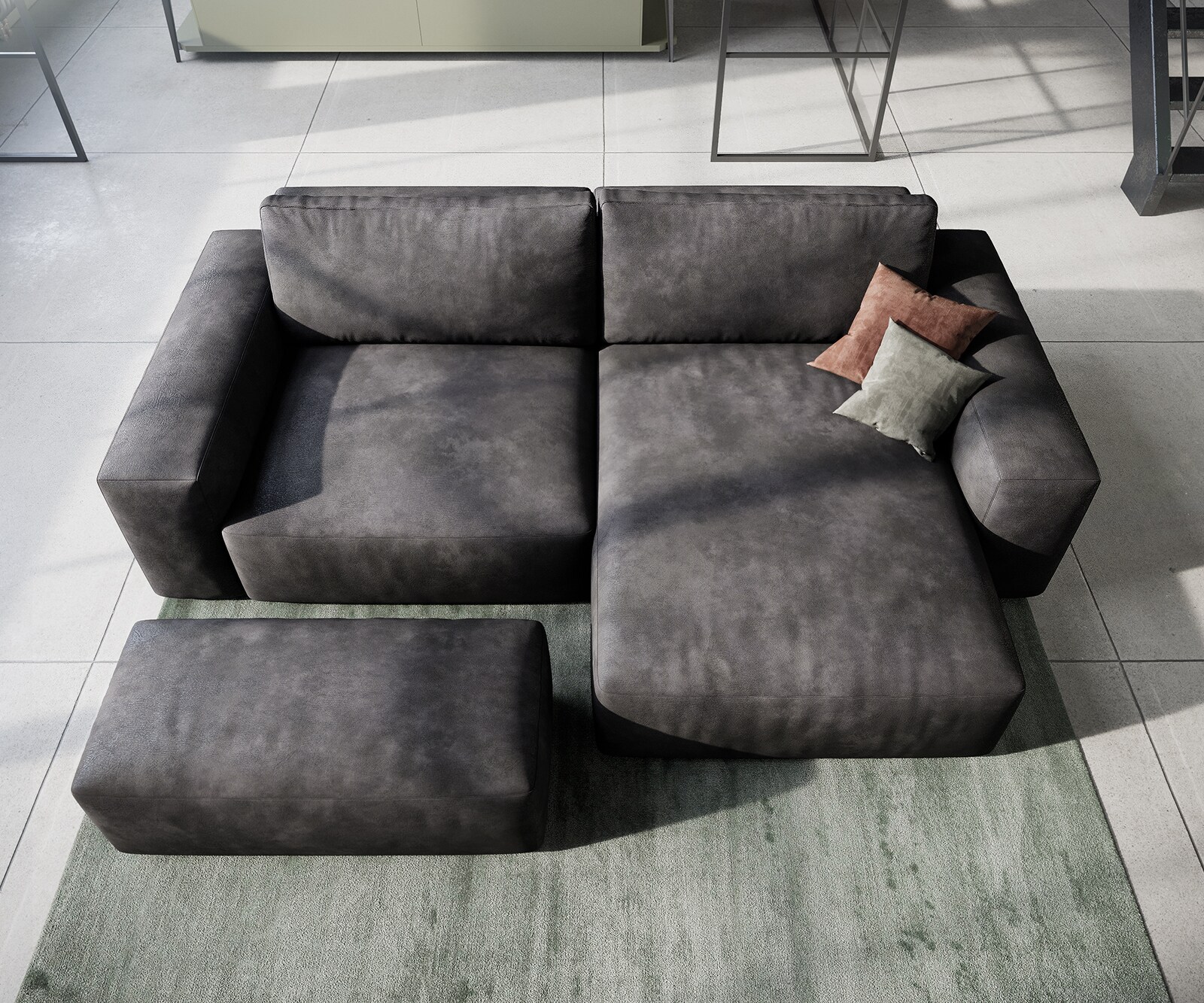 Sofa narożna Lanzo L 260x160 cm eko-skóra antracytowy vintage szezlong z możliwością obustronnego montażu z pufem 3