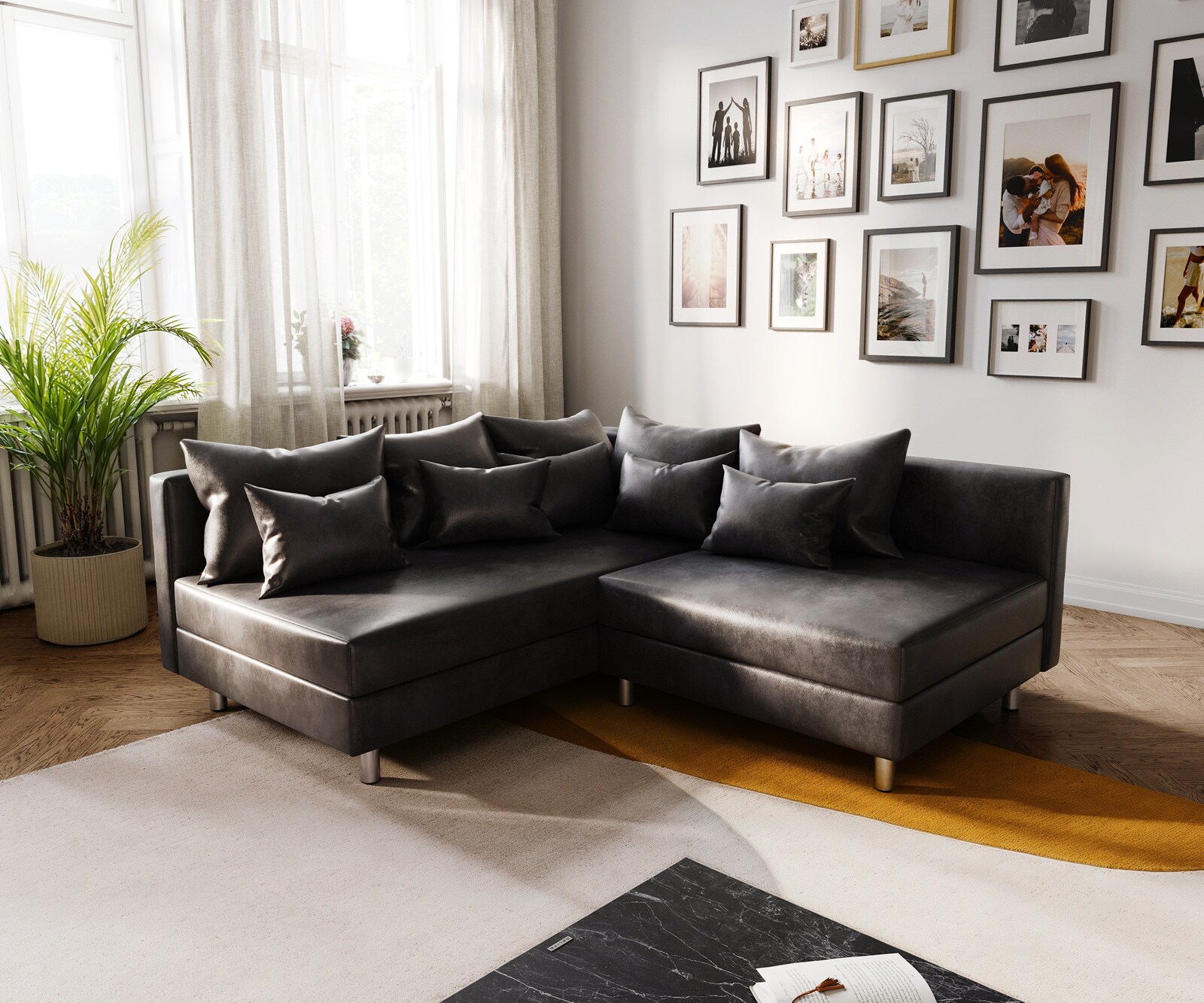 Sofa narożna Clovis antracyt antyczny szezlong prawy sofa modułowa