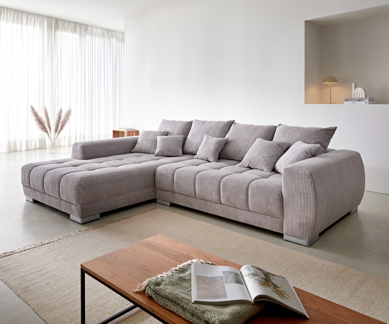 Sofa narożna Josea 300x220 cm sztruks srebrno-szary szezlong lewy