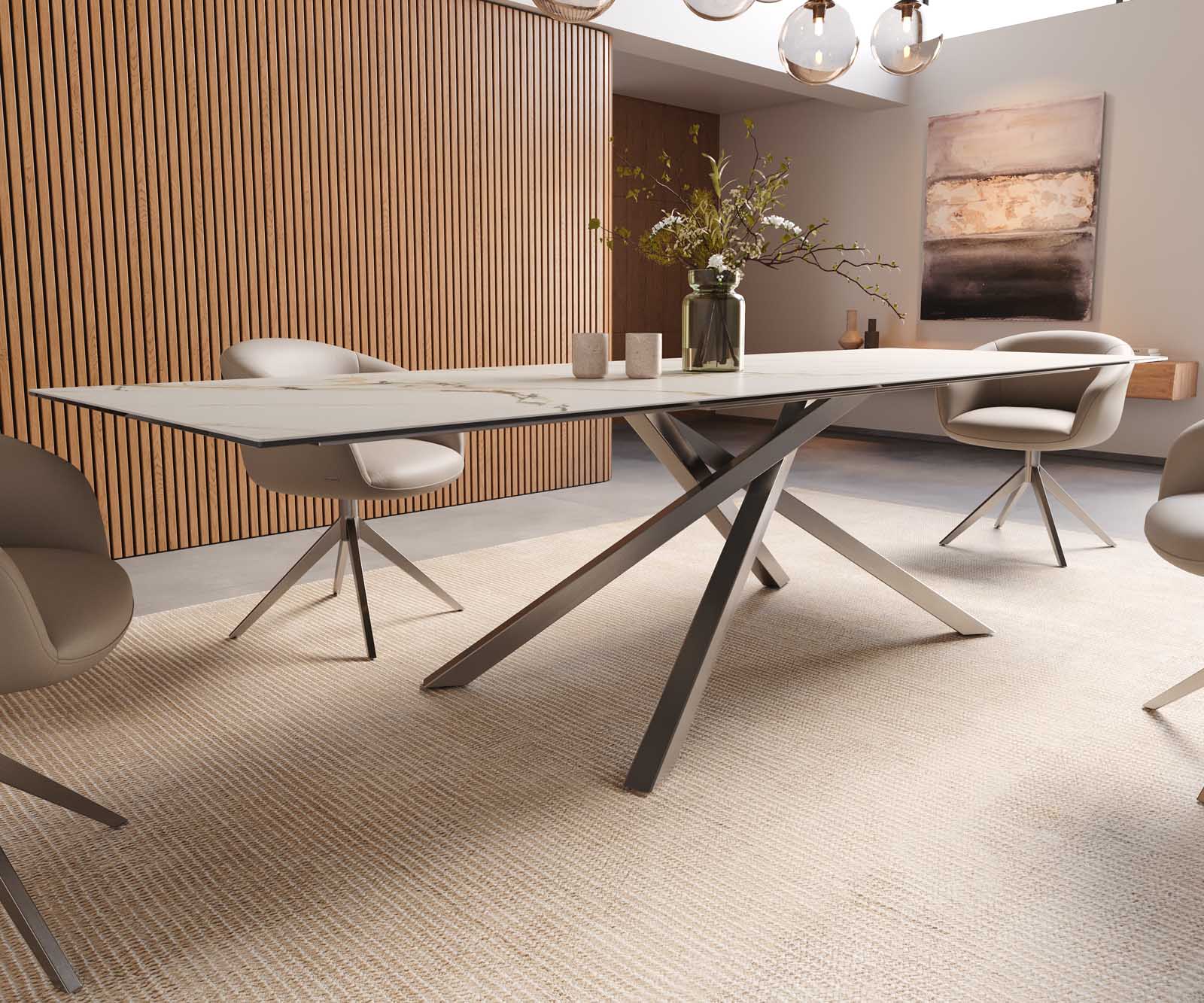 Stół do jadalni Edge 300x100cm ceramika Calacatta Luxe biało-złoto-szary rama Cross stal nierdzewna 7