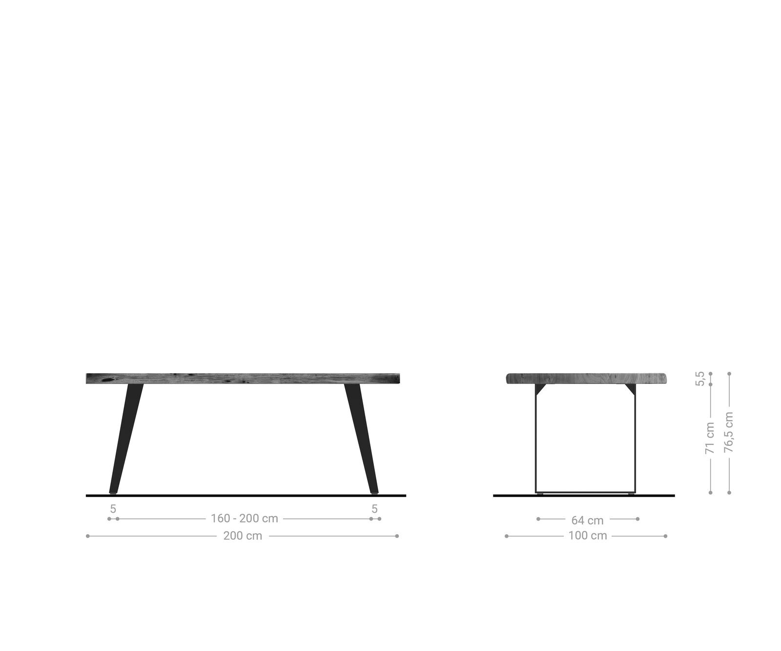 Stół do jadalni Edge 200x100 cm XL akacja brązowa stal nierdzewna pochylona rama live-edge 5