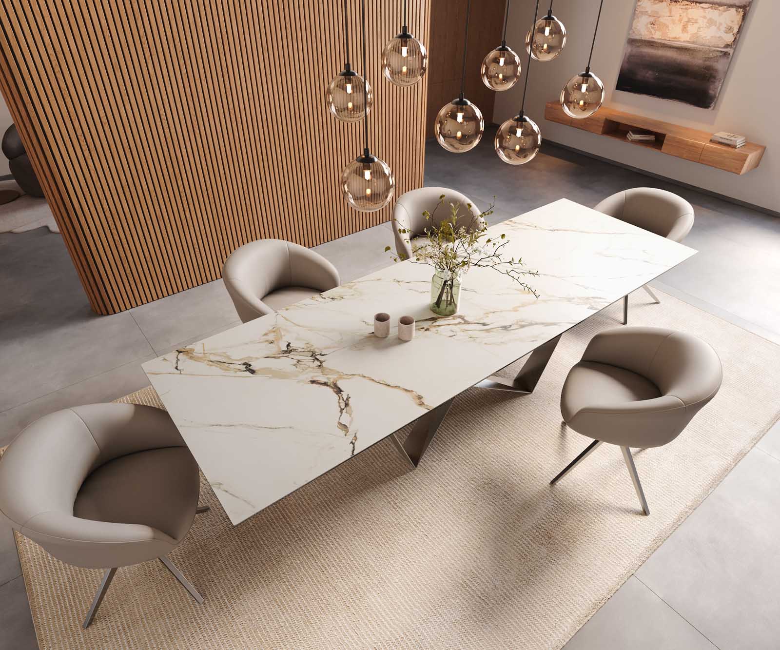Stół do jadalni Edge 300x100cm ceramika Calacatta Luxe biało-złoto-szary rama Spider stal nierdzewna 6