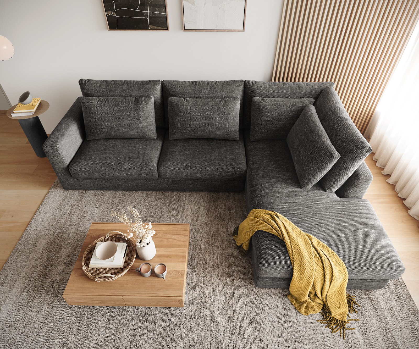 Sofa narożna Isla 330x225cm szenil antracyt szezlong prawy 4