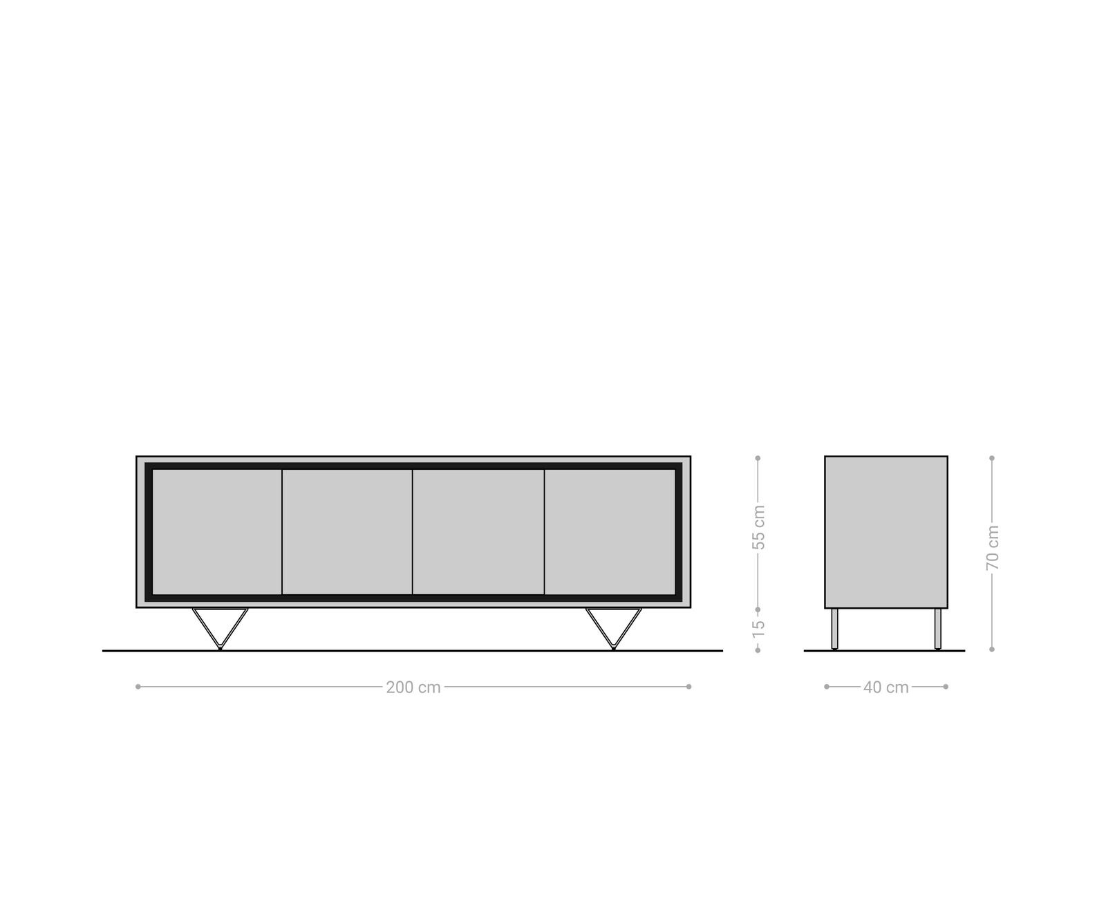 Komoda Stonegrace 200 cm akacja naturalna 4 drzwi fornir kamienny nóżki V 6
