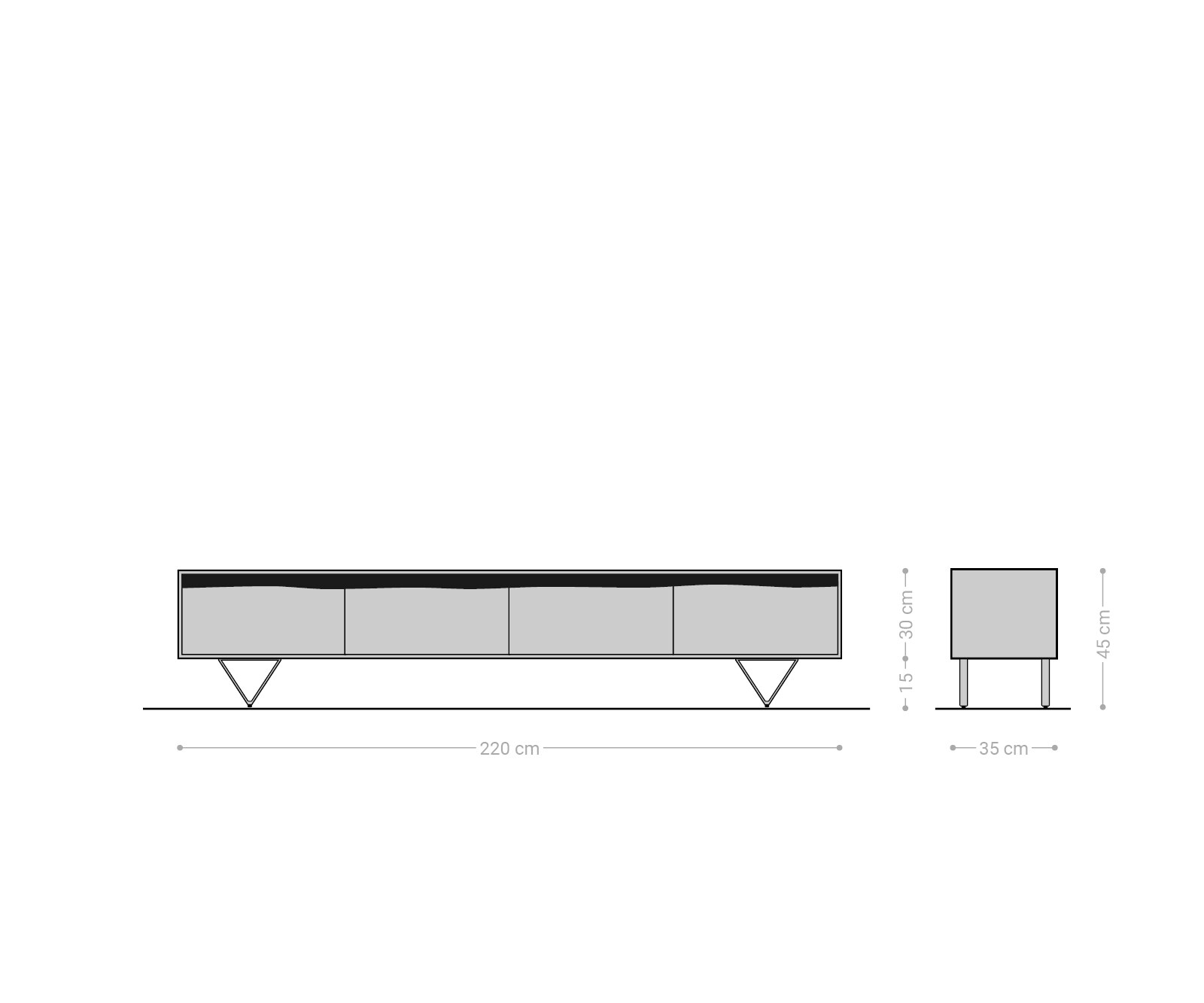 Szafka RTV Stonegrace 220 cm akacja brązowa live-edge 4 drzwi nóżki V czarne 4