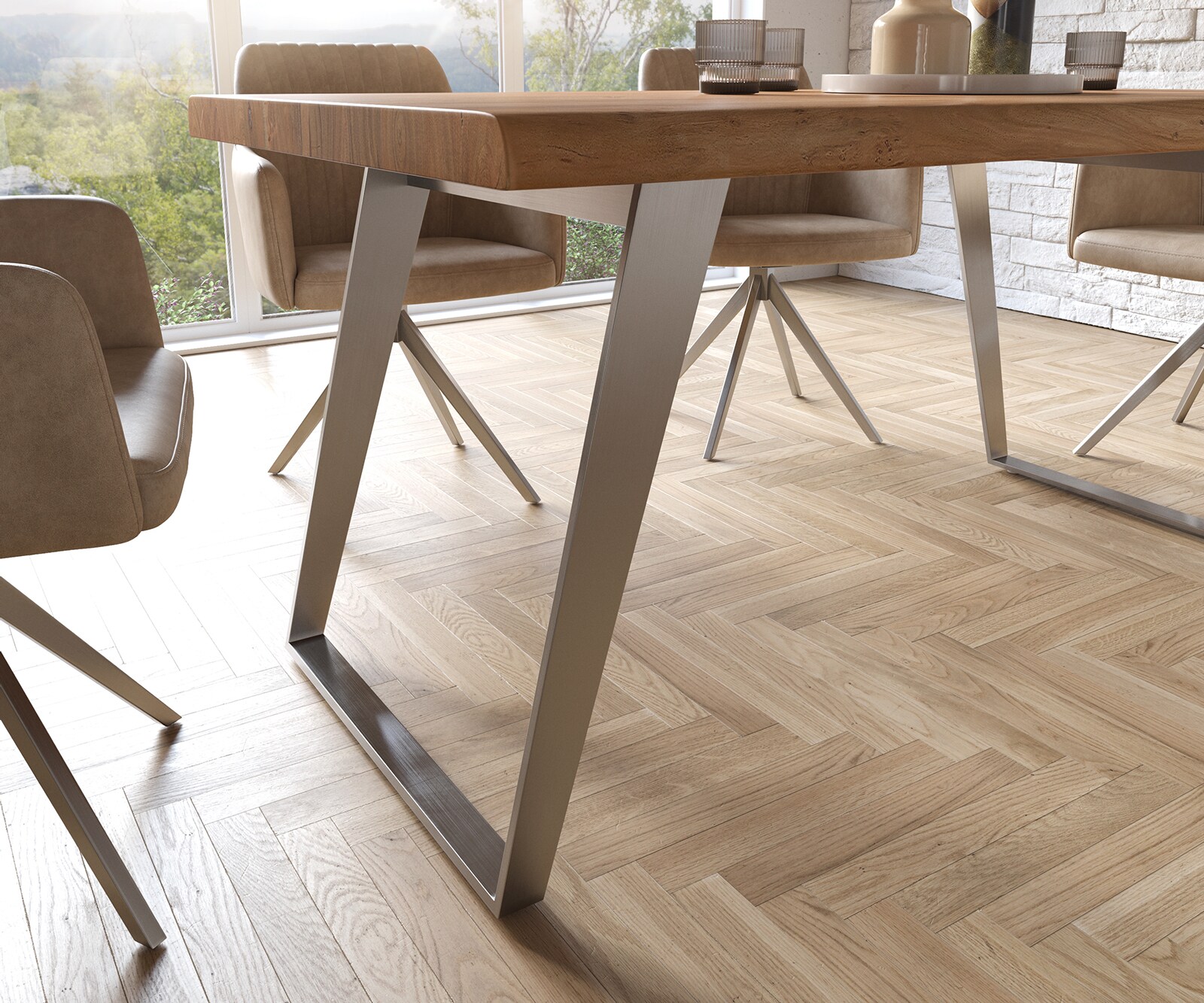 Stół do jadalni Edge 160x90cm XL akacja naturalna stal nierdzewna pochylona rama live-edge 5