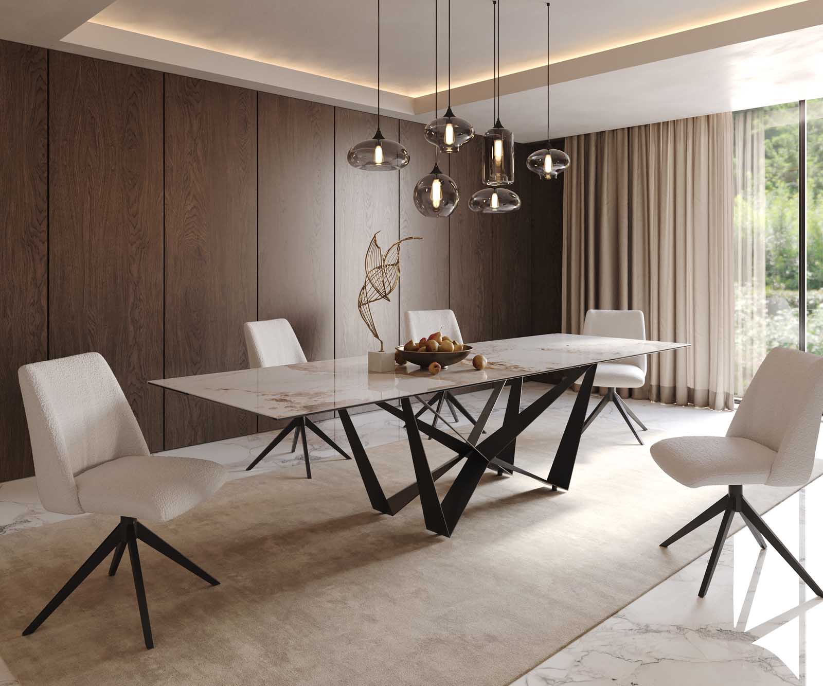 Stół do jadalni Edge 300x100cm ceramika Minas Melange biało-beżowy rama Spider metal czarna 8
