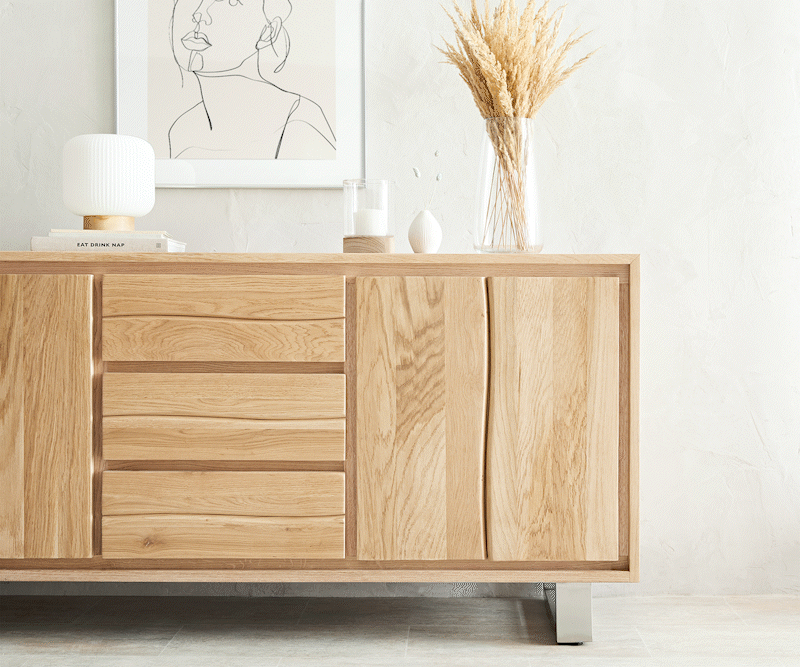 Komoda Live-Edge 170 cm dąb naturalny 3 szuflady 4 drzwi 5