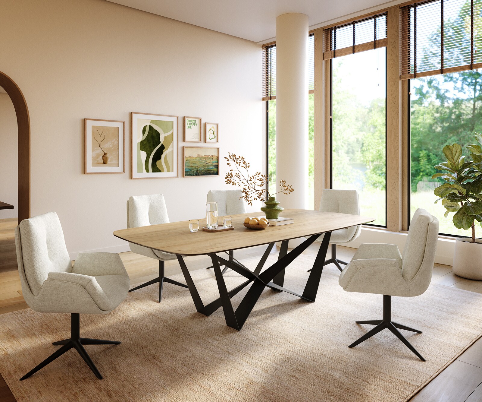 Stół do jadalni Edge w kształcie beczki 240x120cm ceramika Laminam® Sabbia kolor dębowy rama Spider czarny 6