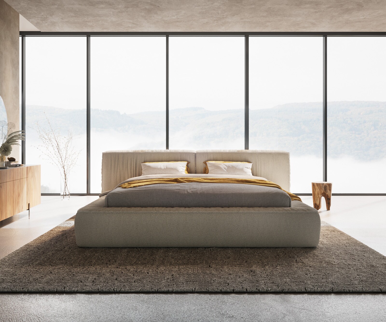 Rama łóżka tapicerowanego Coperti 180x200 cm bouclé kremowo-biały 3