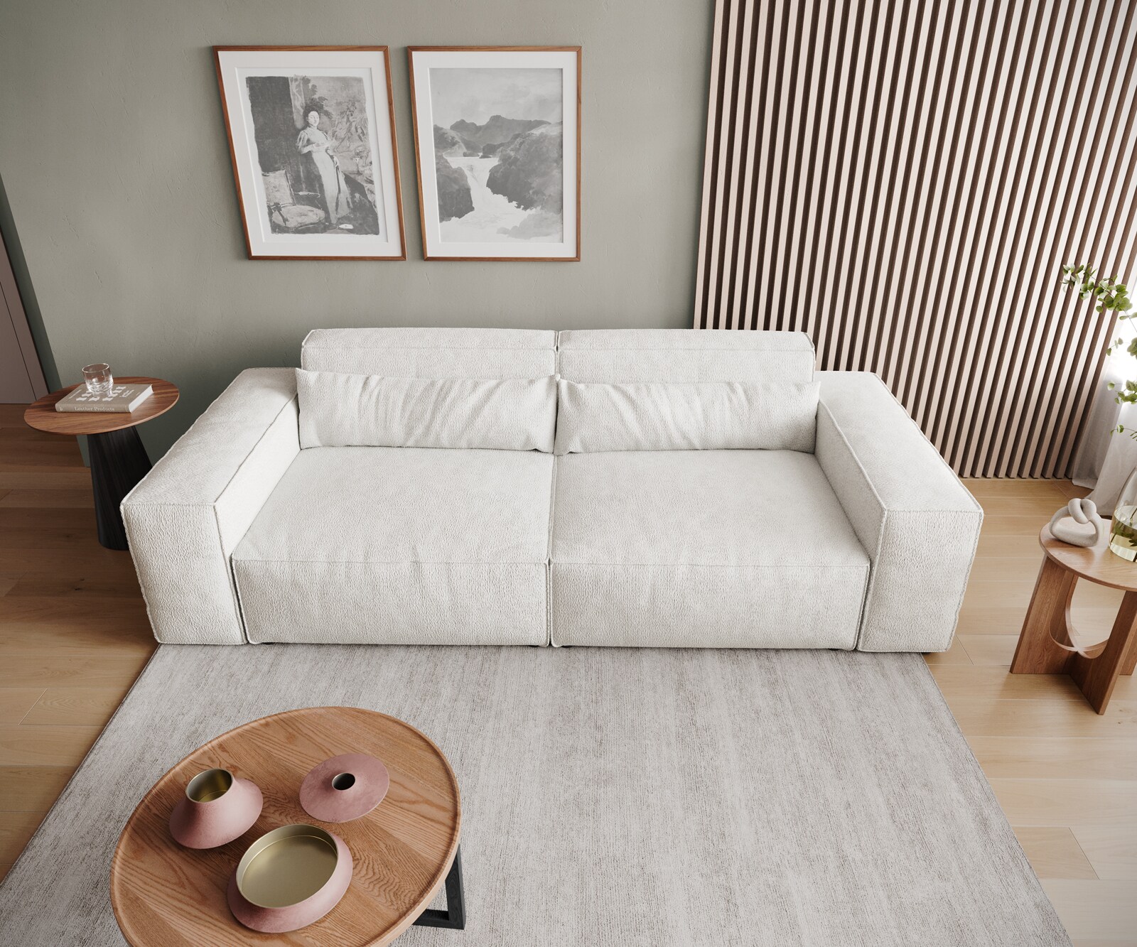 Duża sofa Sirpio 230x95 cm bouclé kremowo-biały 6