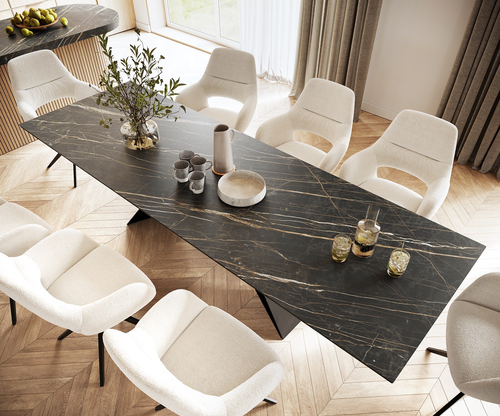 Stół do jadalni Edge 300x100cm ceramika Laminam® Noir Desir brązowy rama V czarna 3