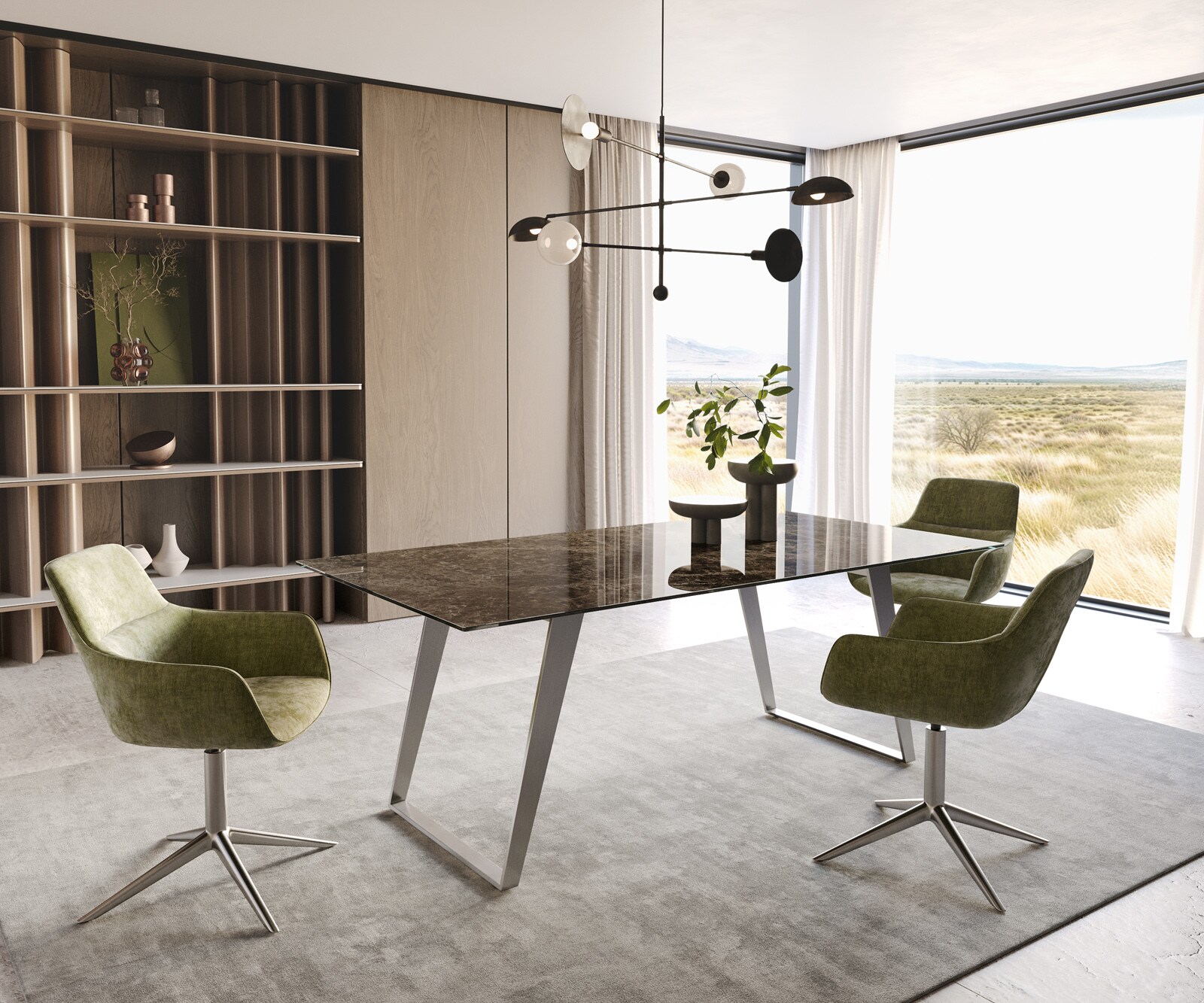 Stół do jadalni Edge 200x100 cm ceramika Emperador Extra Lucidato ciemnobrązowy stal nierdzewna pochylona rama 6