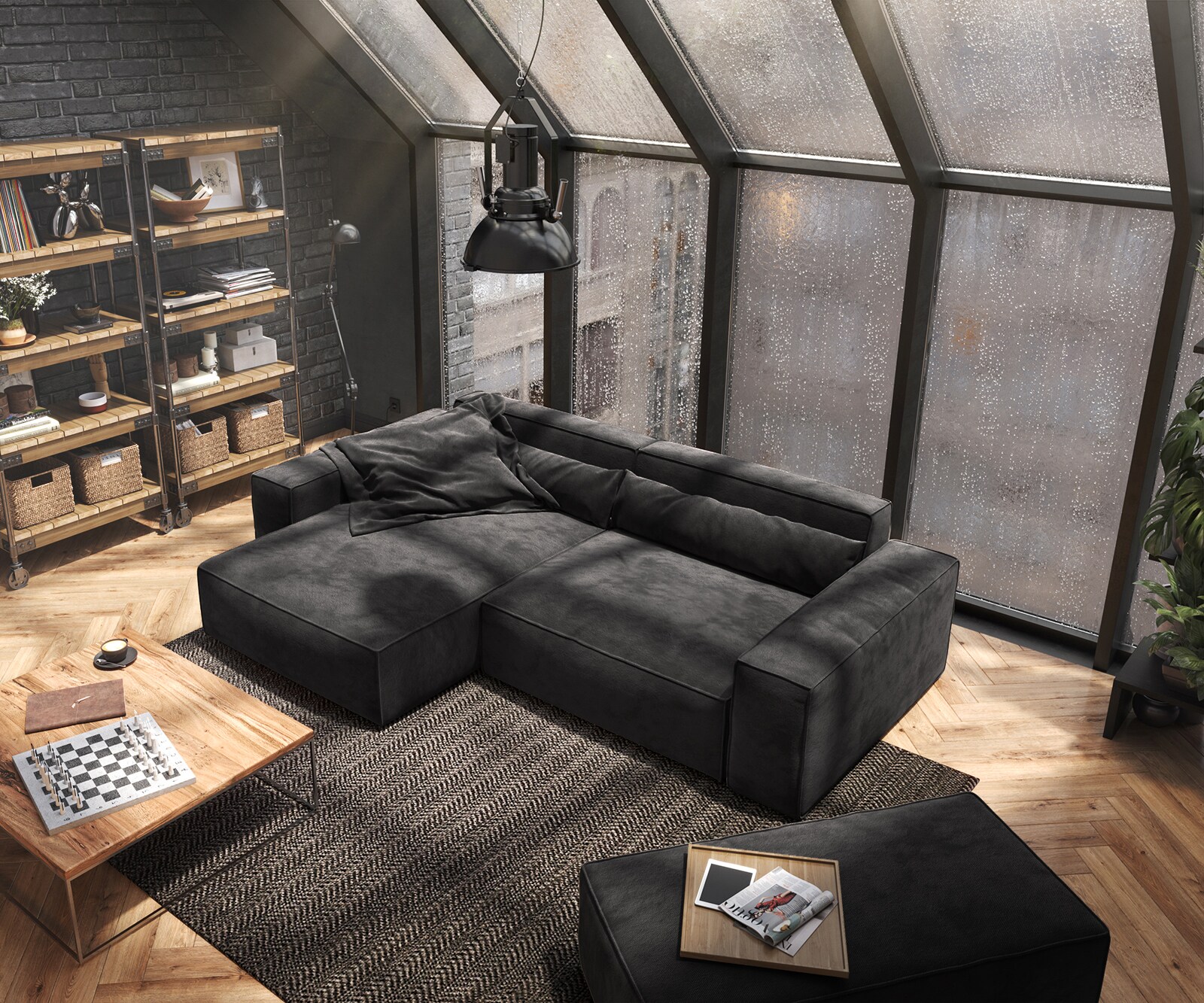 Sofa narożna Sirpio XL 270x170cm mikrofibra czarna szezlong z możliwością zmiennego ustawienia z pufem 4