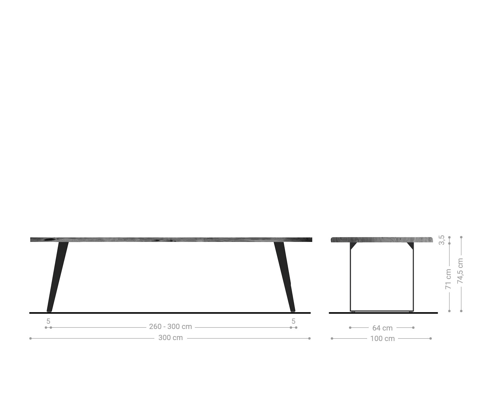Stół do jadalni Edge 300x100cm akacja brązowa metal pochylona rama live-edge 6