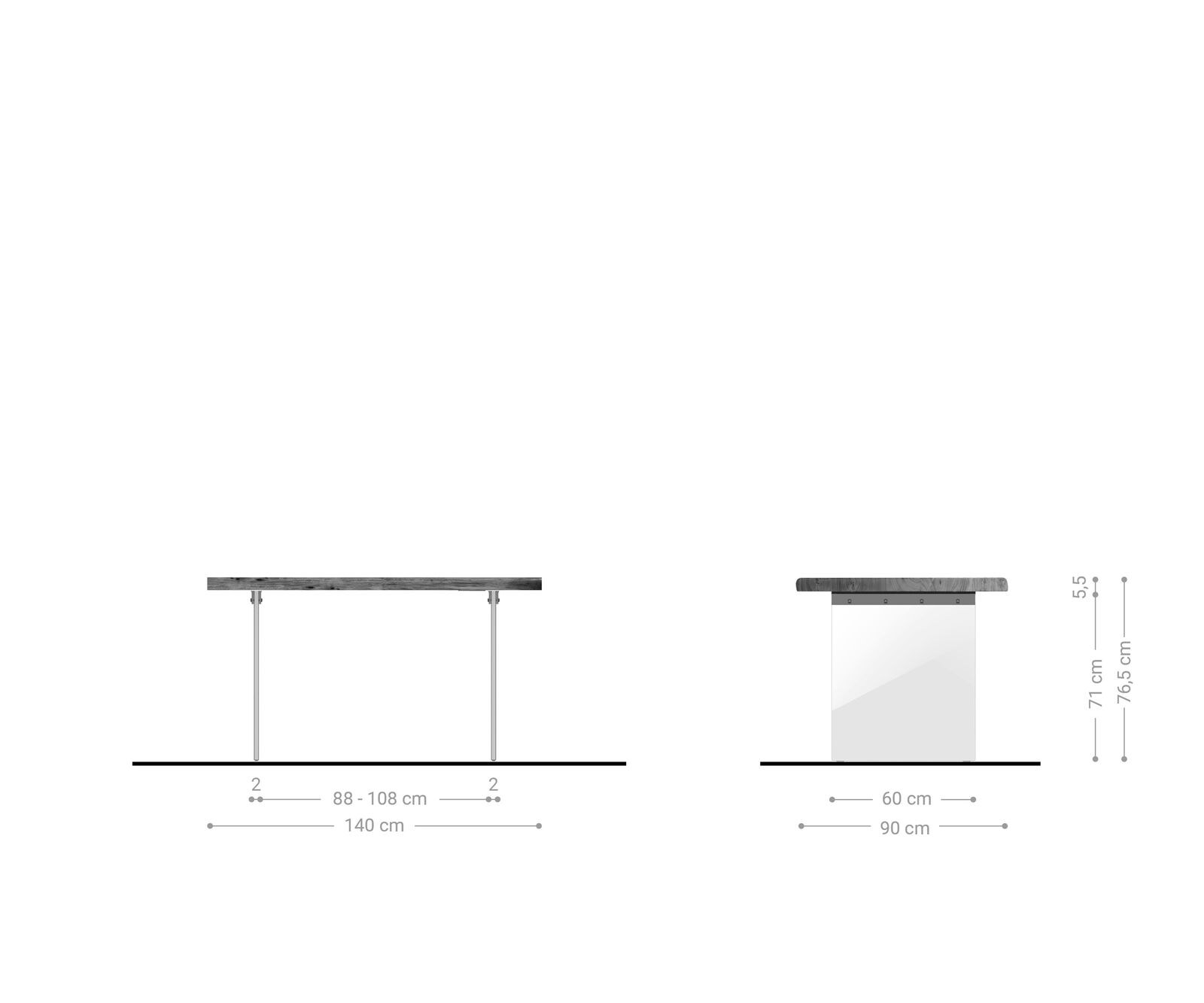 Stół do jadalni Edge 140x90cm XL akacja naturalna szklana rama live-edge 5