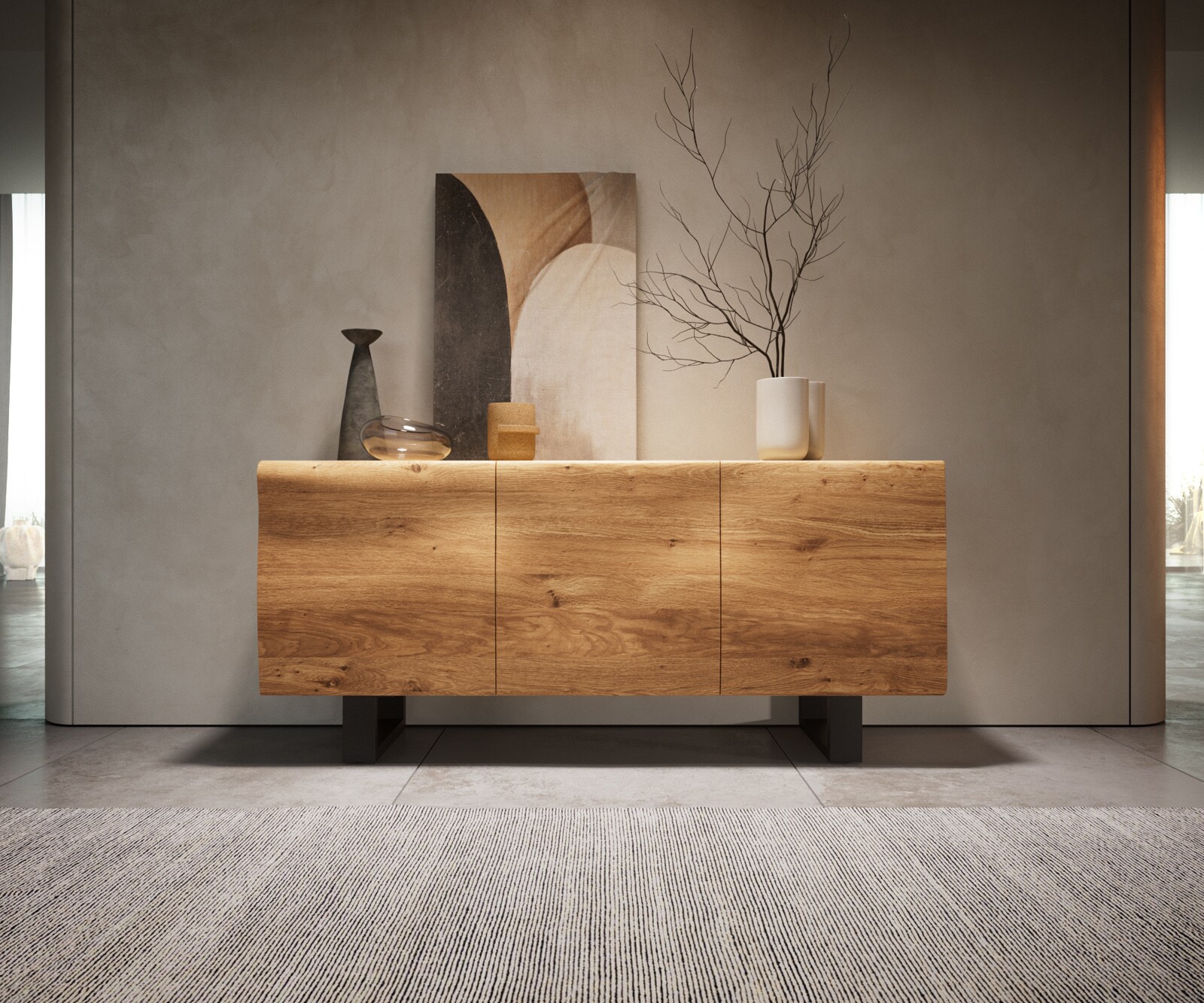 Komoda New Live-Edge 145 cm dąb naturalny 3 drzwi podwieszana
