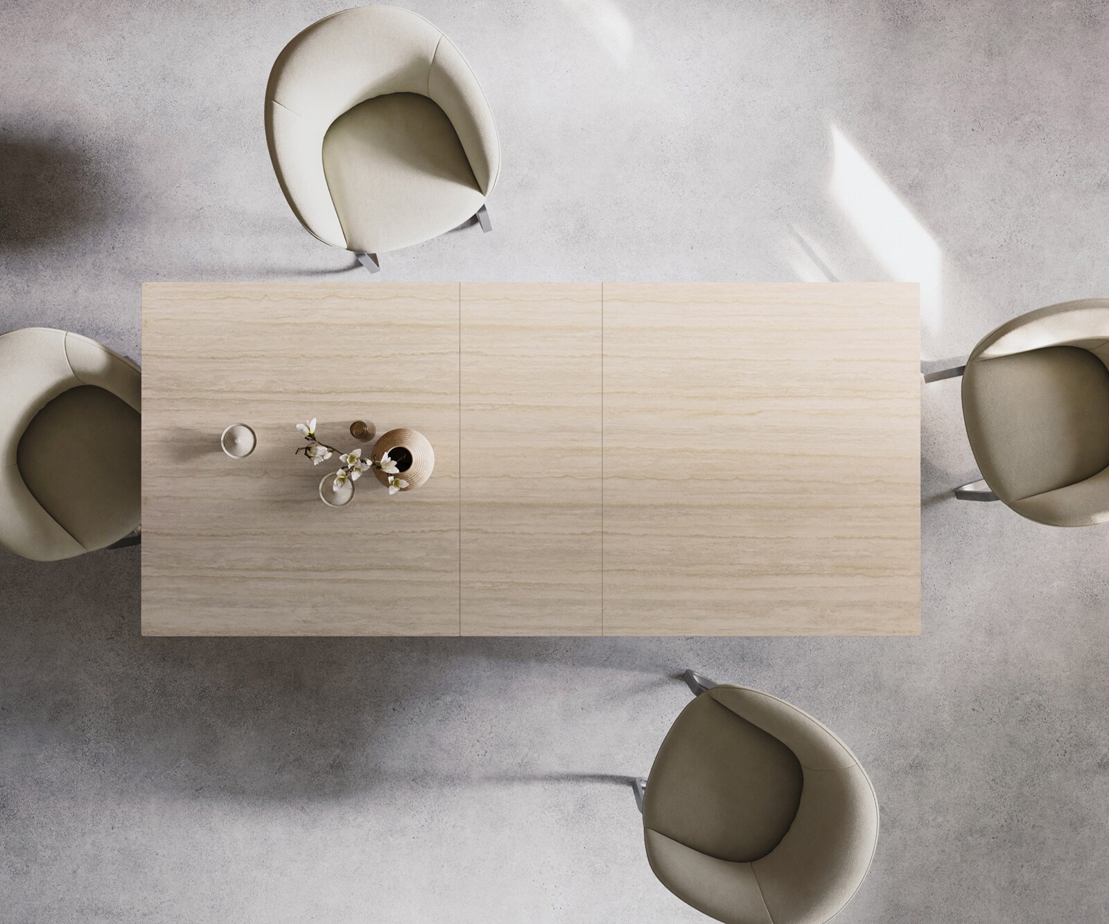 Stół do jadalni Edge 180-220x100cm ceramika Laminam® Travertino Bianco kremowo-biały rama Spider stal nierdzewna rozkładany 5
