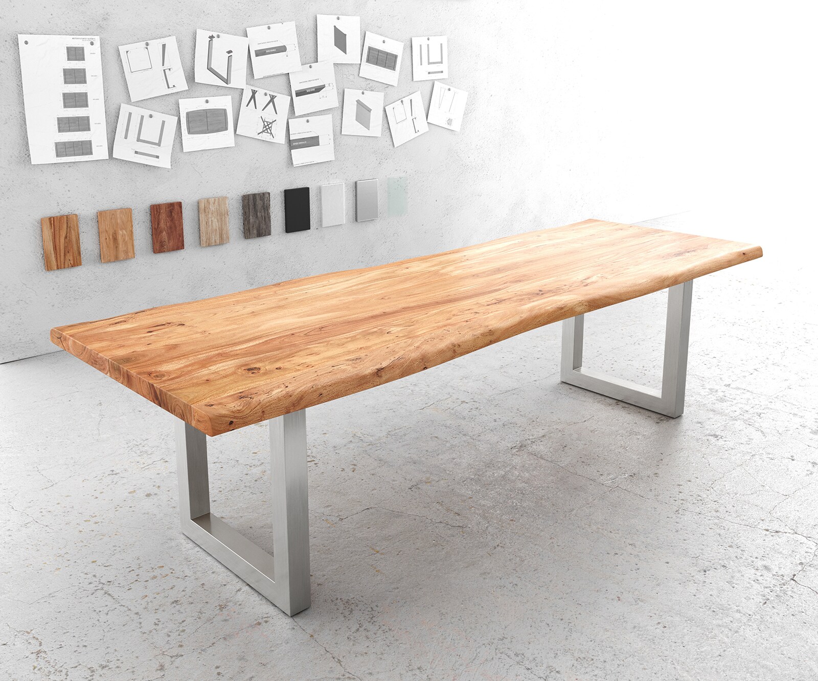 Stół do jadalni Edge 280x100cm XL akacja naturalna stal nierdzewna live-edge 1