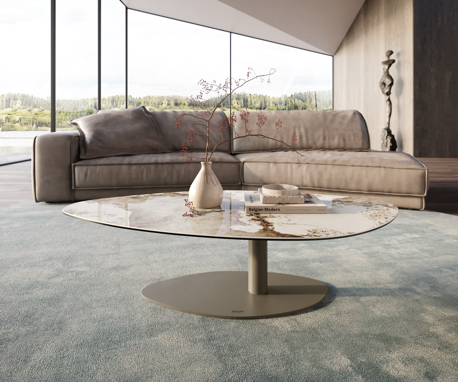 Stolik kawowy Edge organiczny 140x76 cm ceramika Minas Melange Vibany wykończenie tytanowe 1