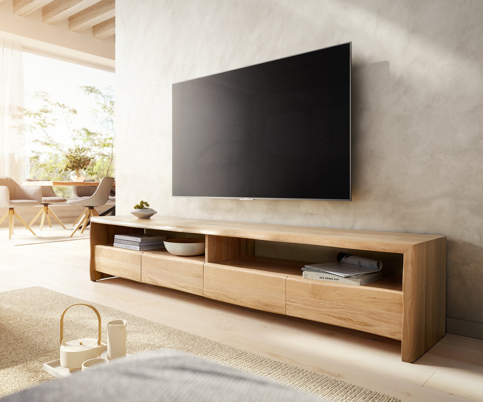 Szafka RTV Live-Edge 230 cm dąb naturalny 4 szuflady live-edge