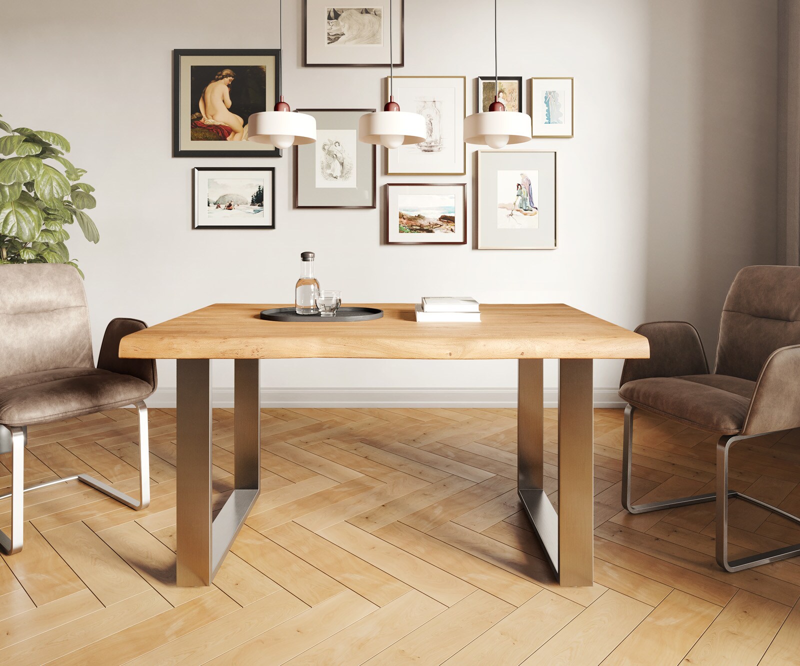 Stół do jadalni Edge 140x90cm XL akacja naturalna stal nierdzewna wąska rama live-edge 1