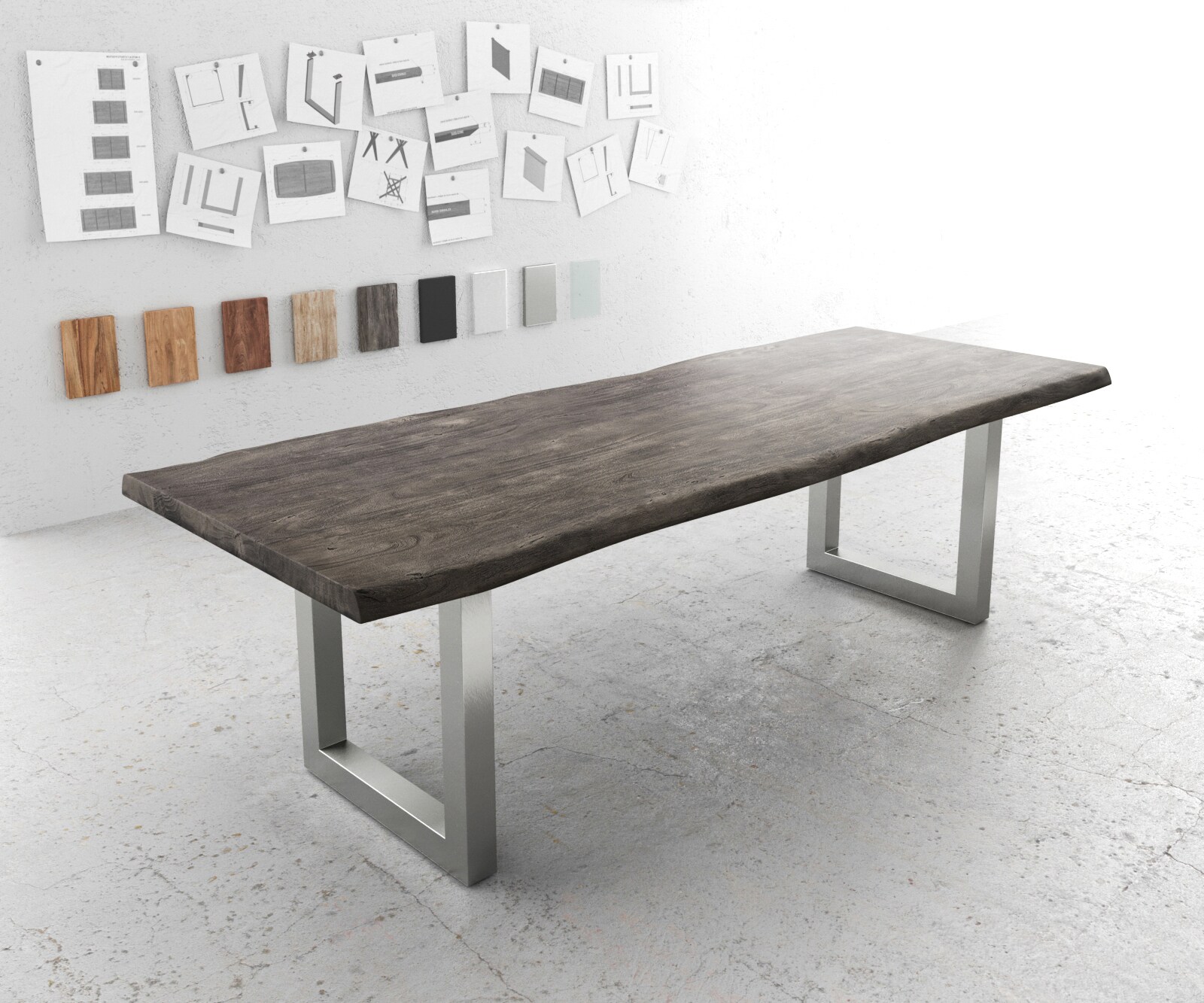 Stół do jadalni Edge 260x100 XL akacja platynowa stal nierdzewna live-edge 1