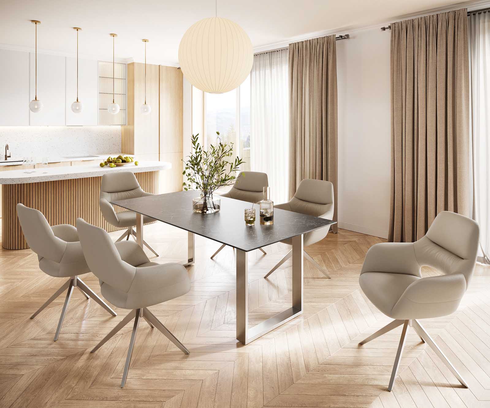 Stół do jadalni Edge 200x100 cm ceramika Laminam® Nero Greco antracyt stal nierdzewna wąska rama 5