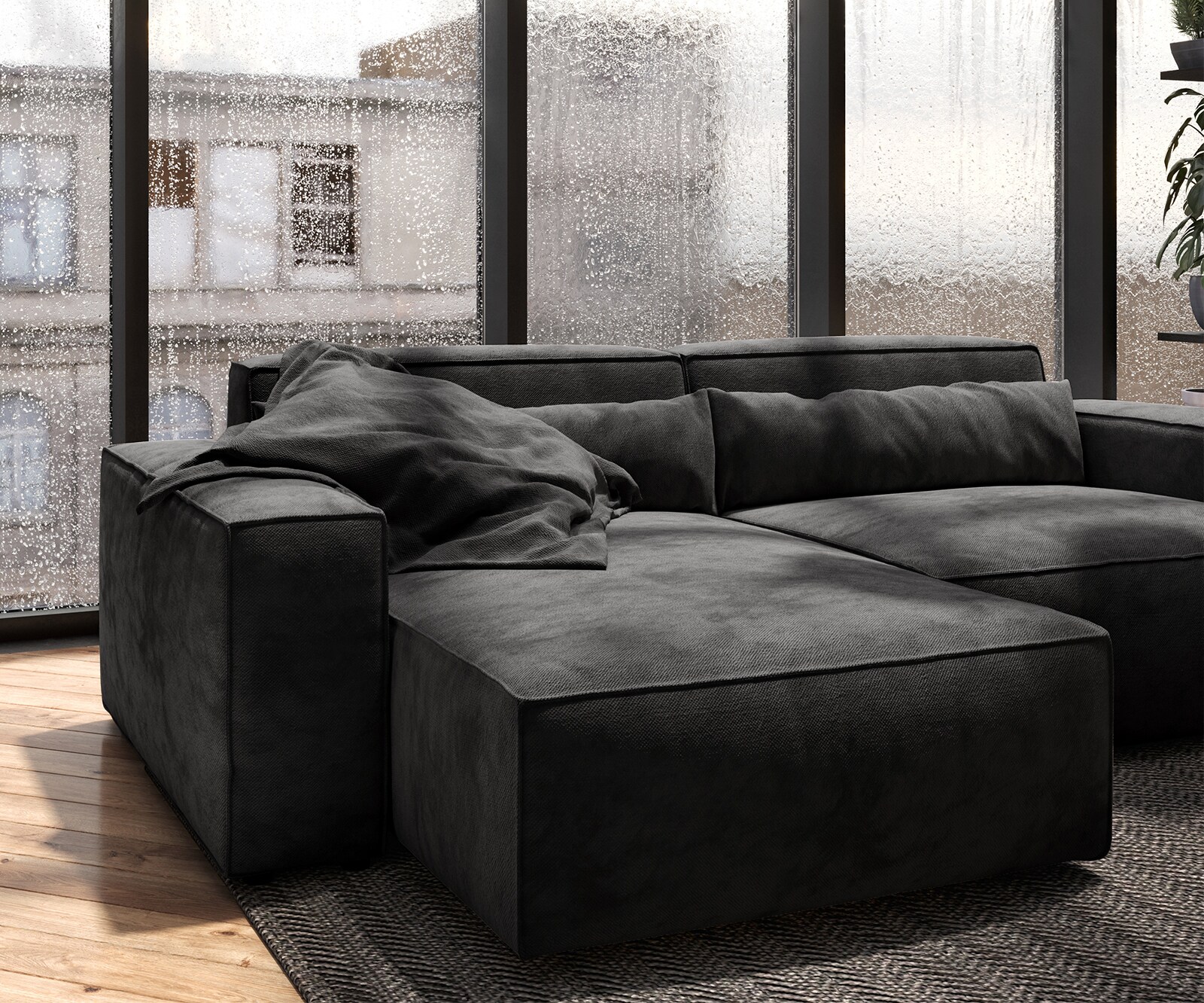 Sofa narożna Sirpio 230x155 cm mikrofibra czarna szezlong z możliwością obustronnego montażu 5