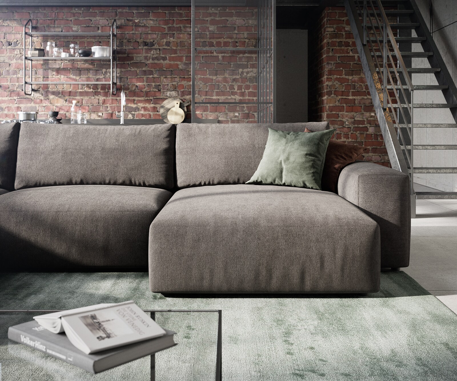 Zestaw wypoczynkowy Lanzo XL 360x260cm mikrofibra brąz khaki szezlong z możliwością zmiennego ustawienia 5