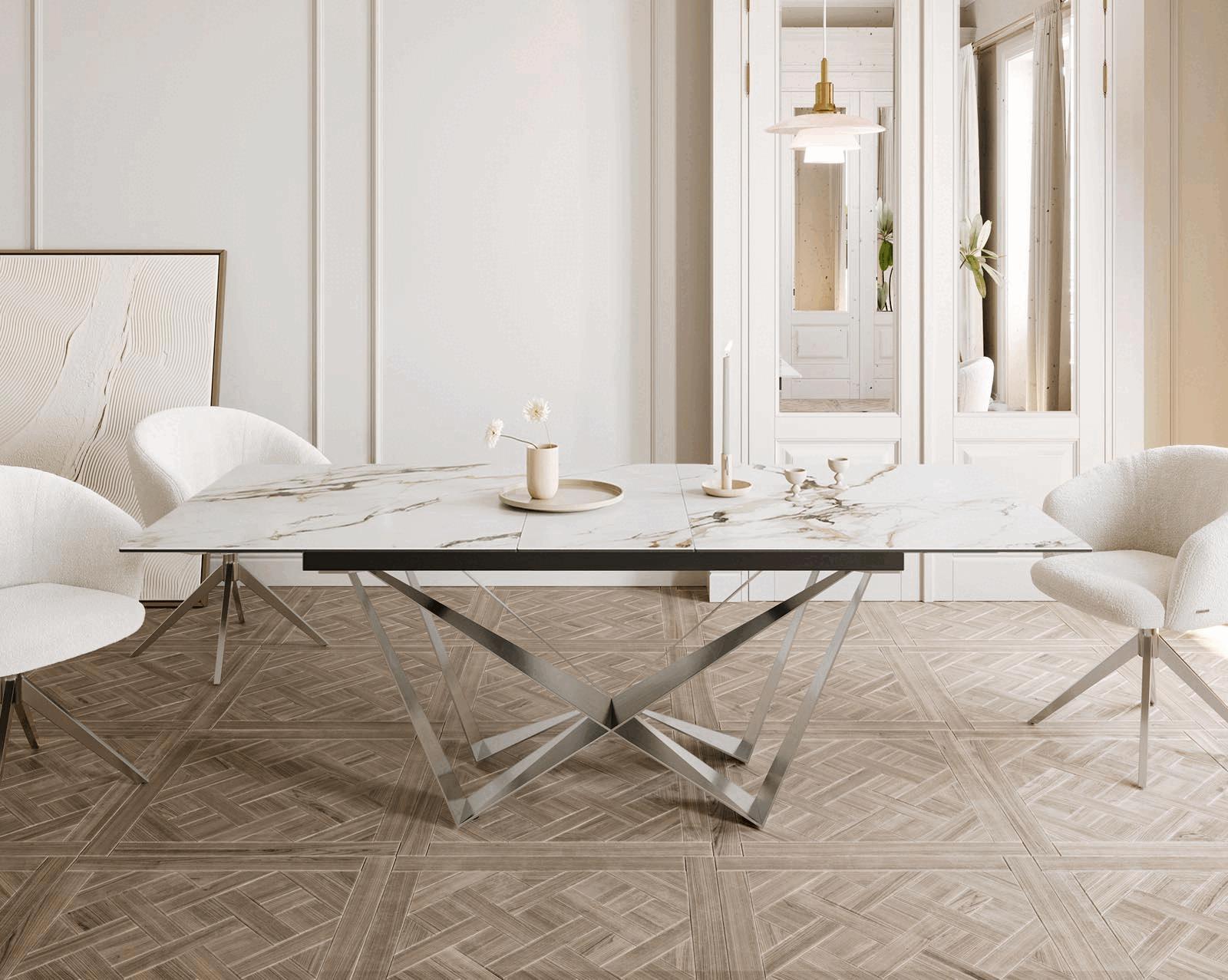 Stół do jadalni Edge 180-220x100 cm ceramika Calacatta Luxe biało-złoto-szary rama Spider stal nierdzewna rozkładany 1