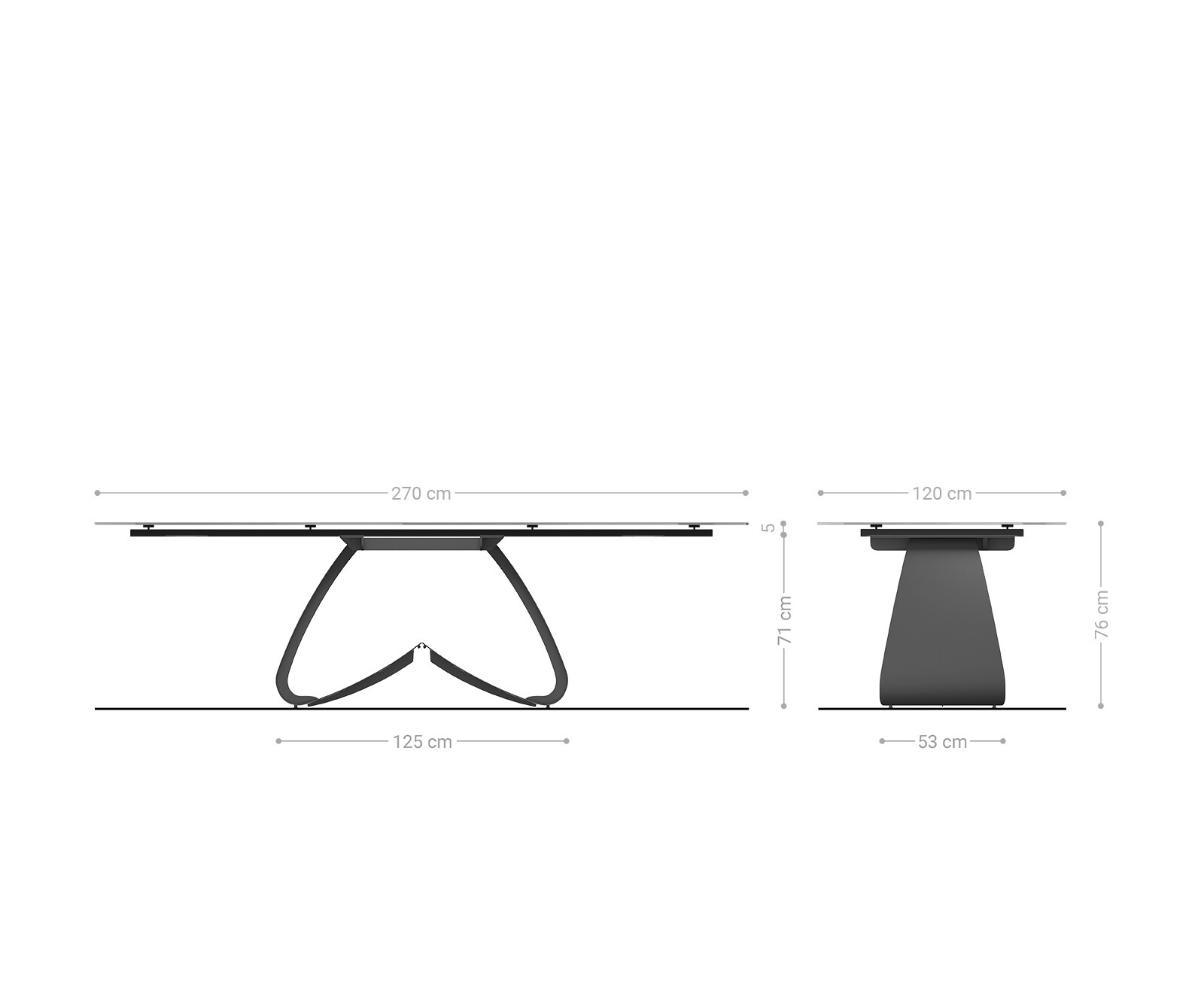Stół do jadalni Edge w kształcie beczki 270x120 cm ceramika Iris FMG Onice Grigio rama typu W metal w kolorze tytanu 8