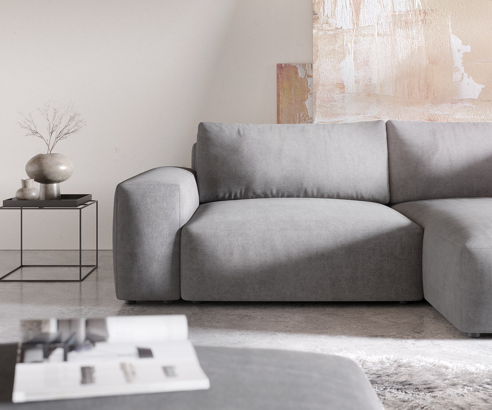 Sofa narożna Lanzo XL 270x180cm mikrofibra szara szezlong z możliwością zmiennego ustawienia z pufem 4