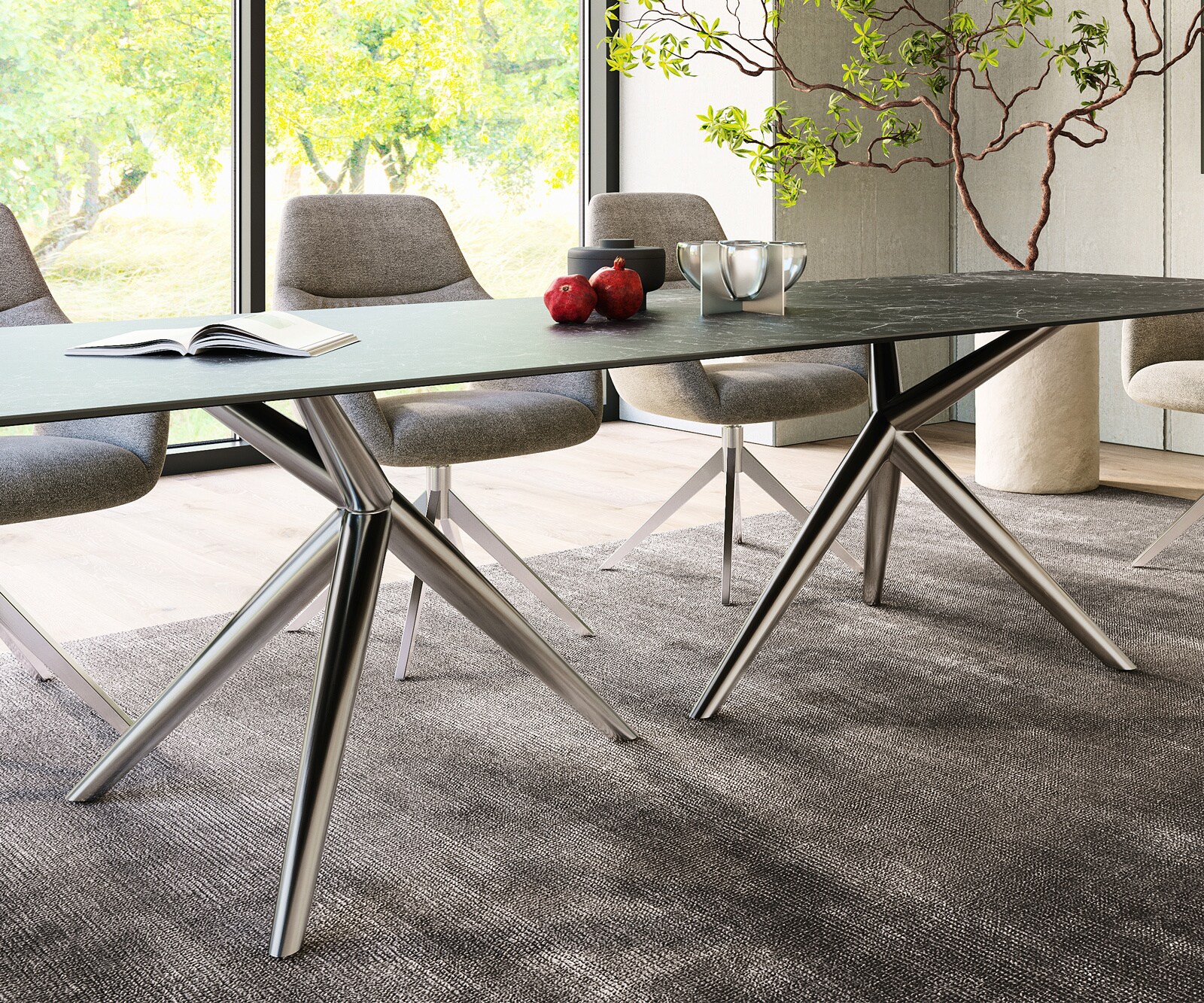 Stół do jadalni Edge 300x100cm ceramika Laminam® Nero Greco antracyt rama Estelar stal nierdzewna 6