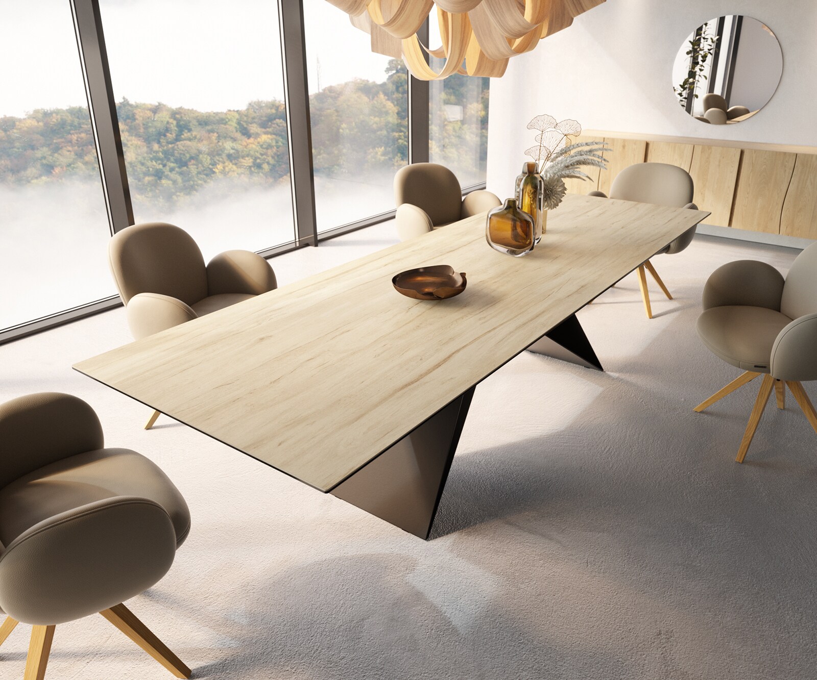 Stół do jadalni Edge 300x100cm ceramika Laminam® Sabbia kolor dębu rama V metal czarna 3