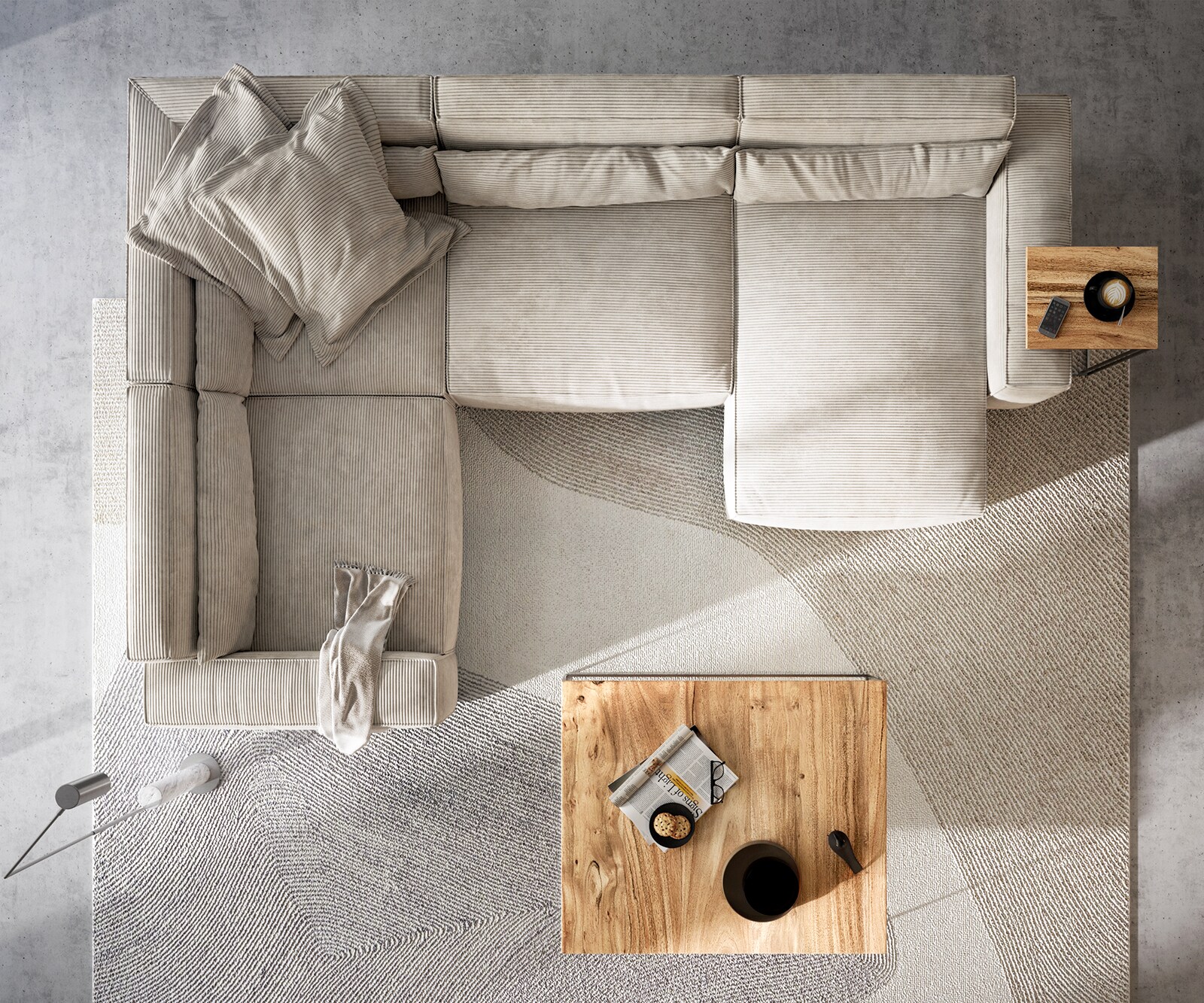 Sofa w kształcie litery U Sirpio 300x210 cm sztruks beżowy szezlong z możliwością obustronnego montażu 6