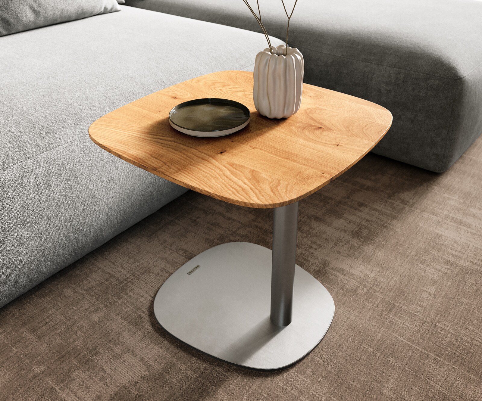 Stolik kawowy Edge w kształcie beczki 50x50 cm dąb naturalny krawędź szwajcarska 5