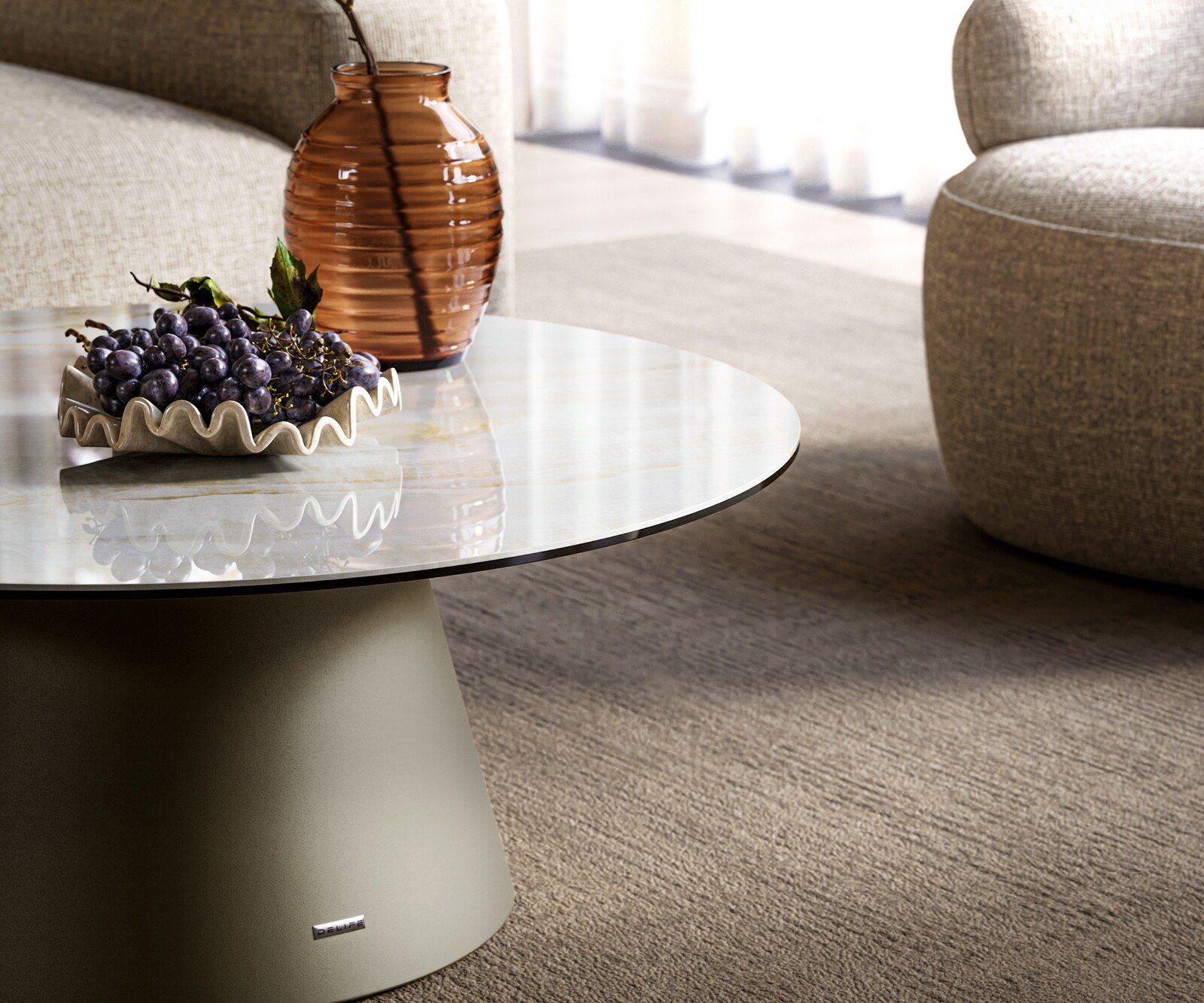 Stolik kawowy Edge okrągły 90x90 cm ceramika Onyx Pearl podstawa Borna metal w kolorze tytanu 6