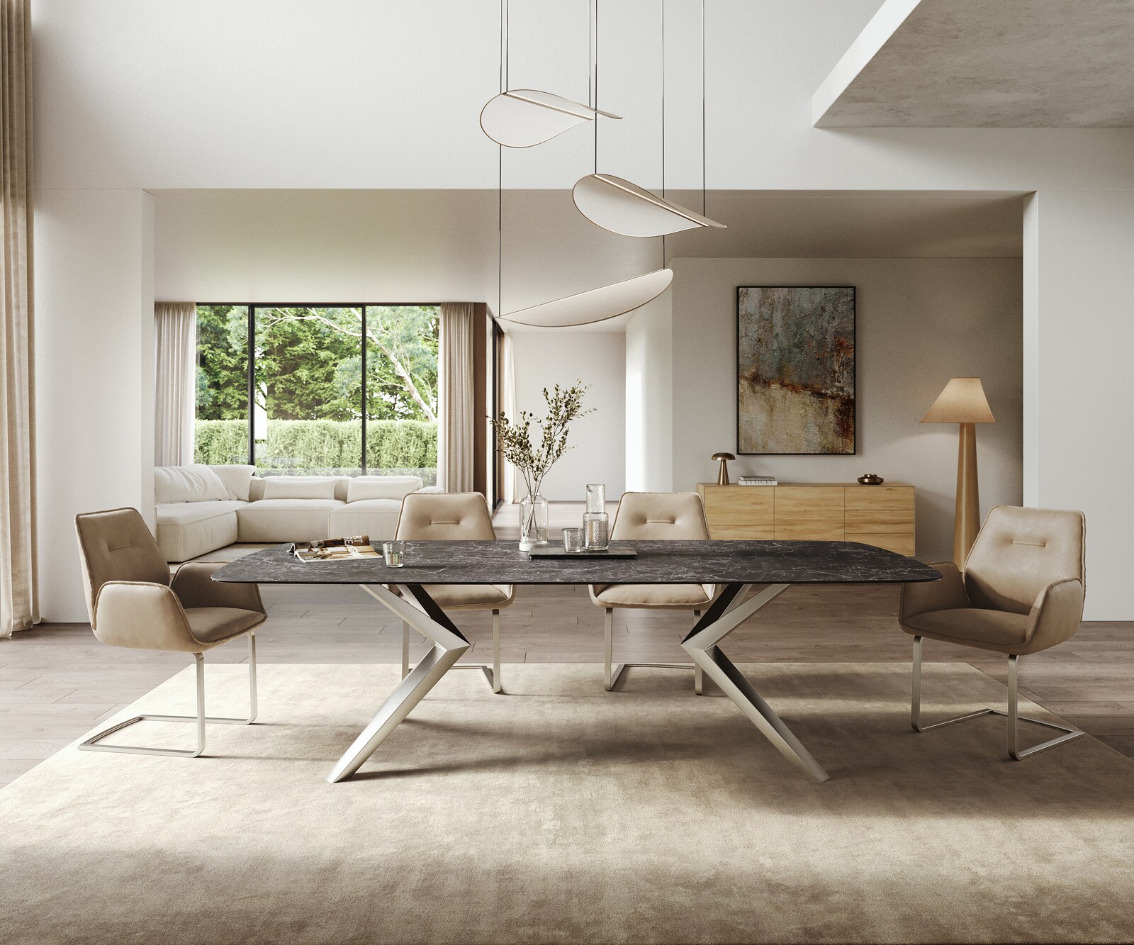 Stół do jadalni Edge w kształcie beczki 260x120 cm ceramika Laminam® Nero Greco antracytowa rama Zenthara stal nierdzewna 1