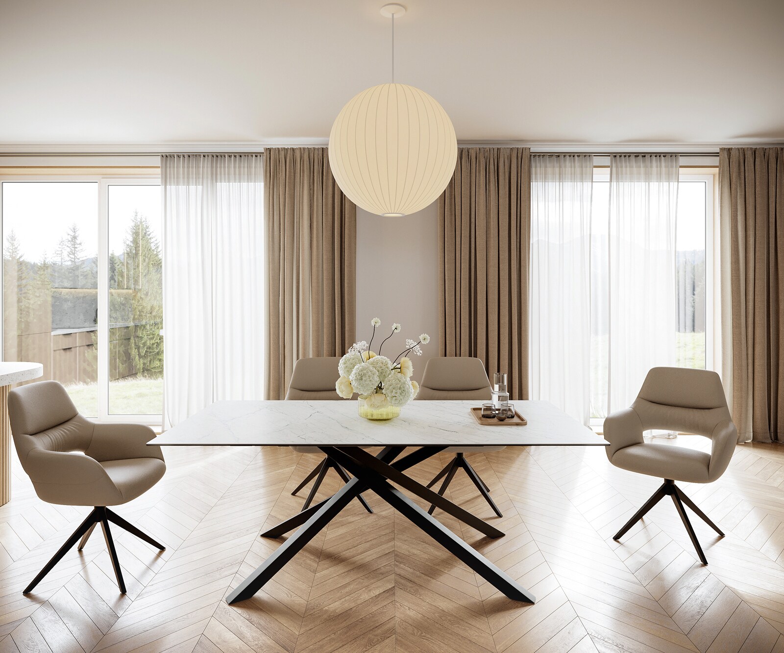 Stół do jadalni Edge 200x100 cm ceramika Laminam® Statuarietto biała rama Cross czarna 1
