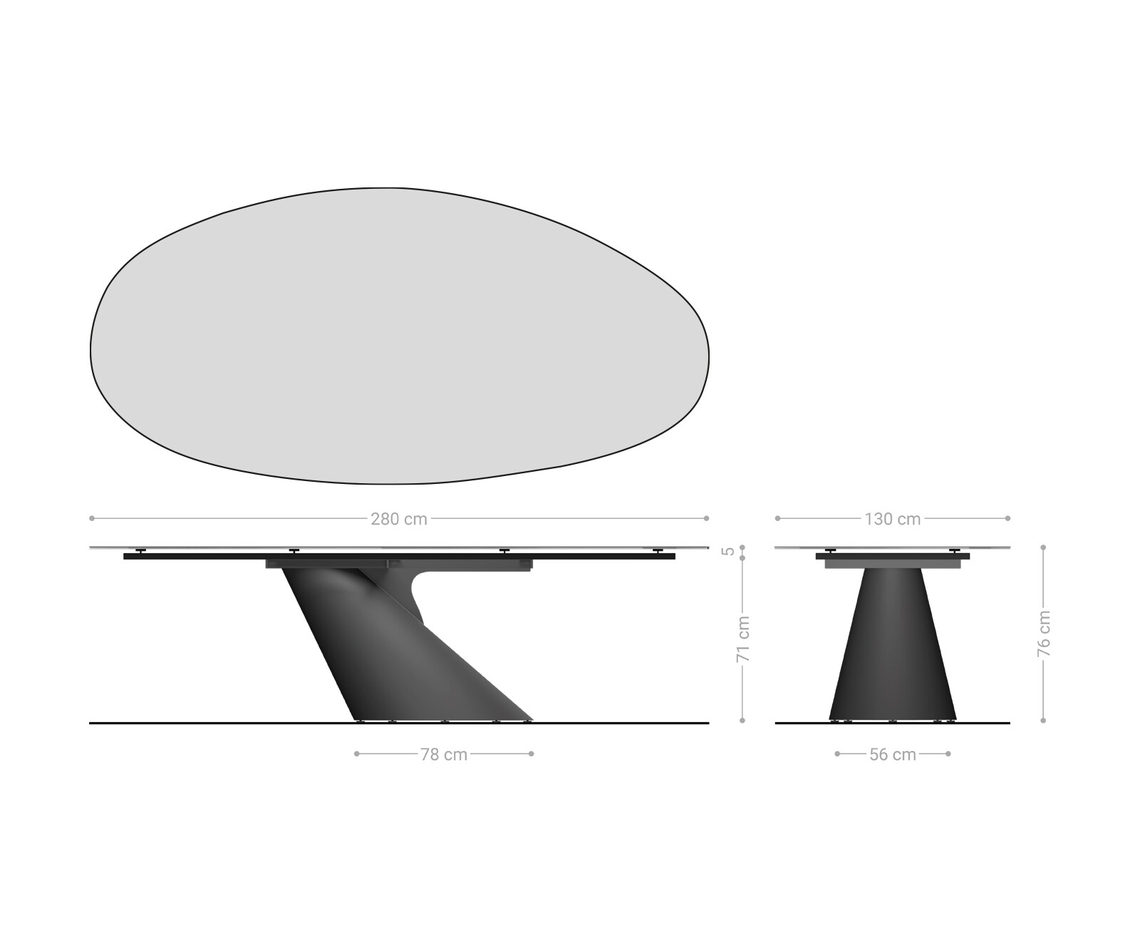 Stół do jadalni Edge owalny 280x130 cm ceramika Laminam® Sabbia w kolorze dębu rama Cono metaliczny srebrny 8