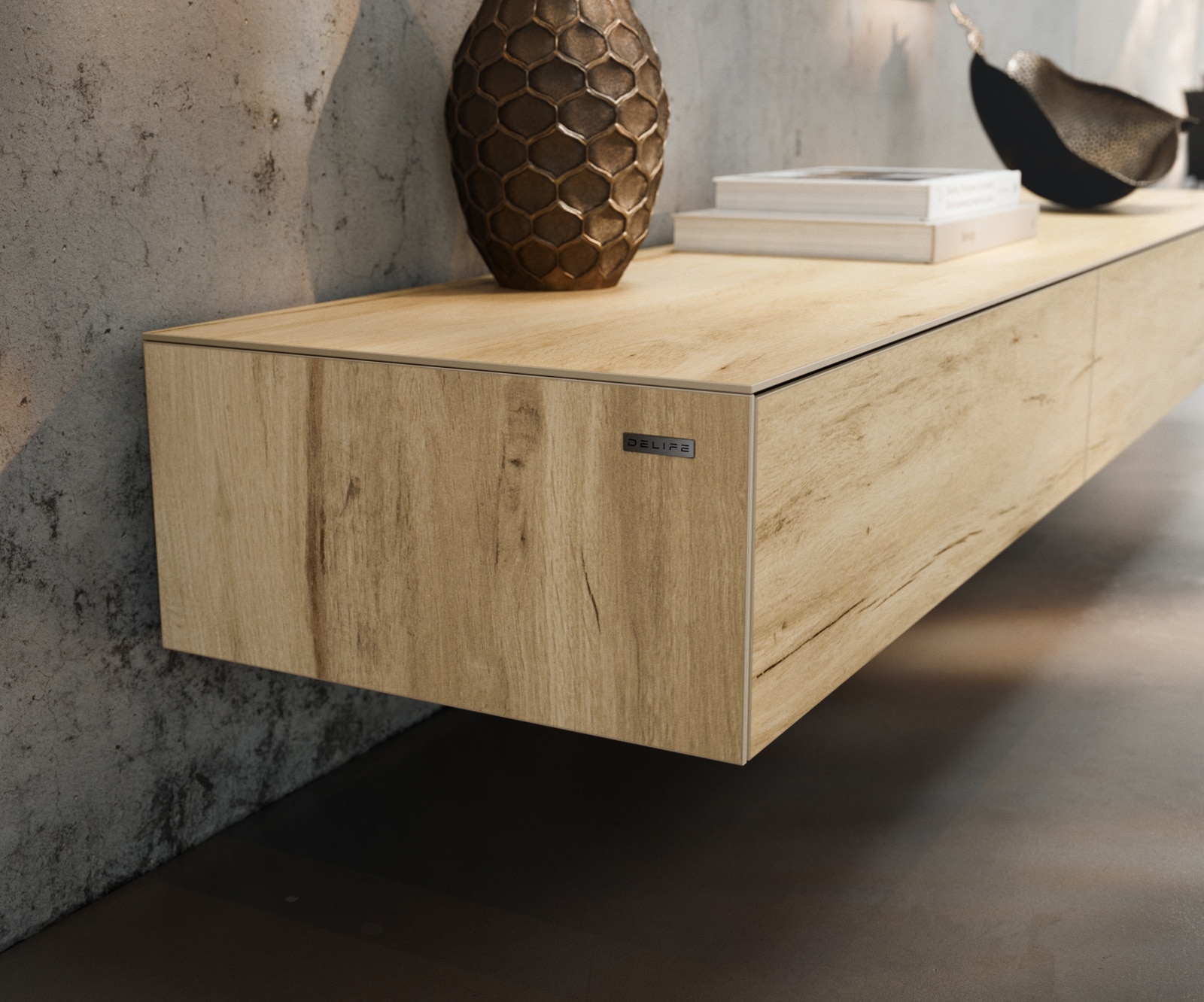 Szafka RTV Cuor 200 cm ceramika Laminam® Sabbia (kolor dębu) 1 klapa 1 szuflada podwieszana 5