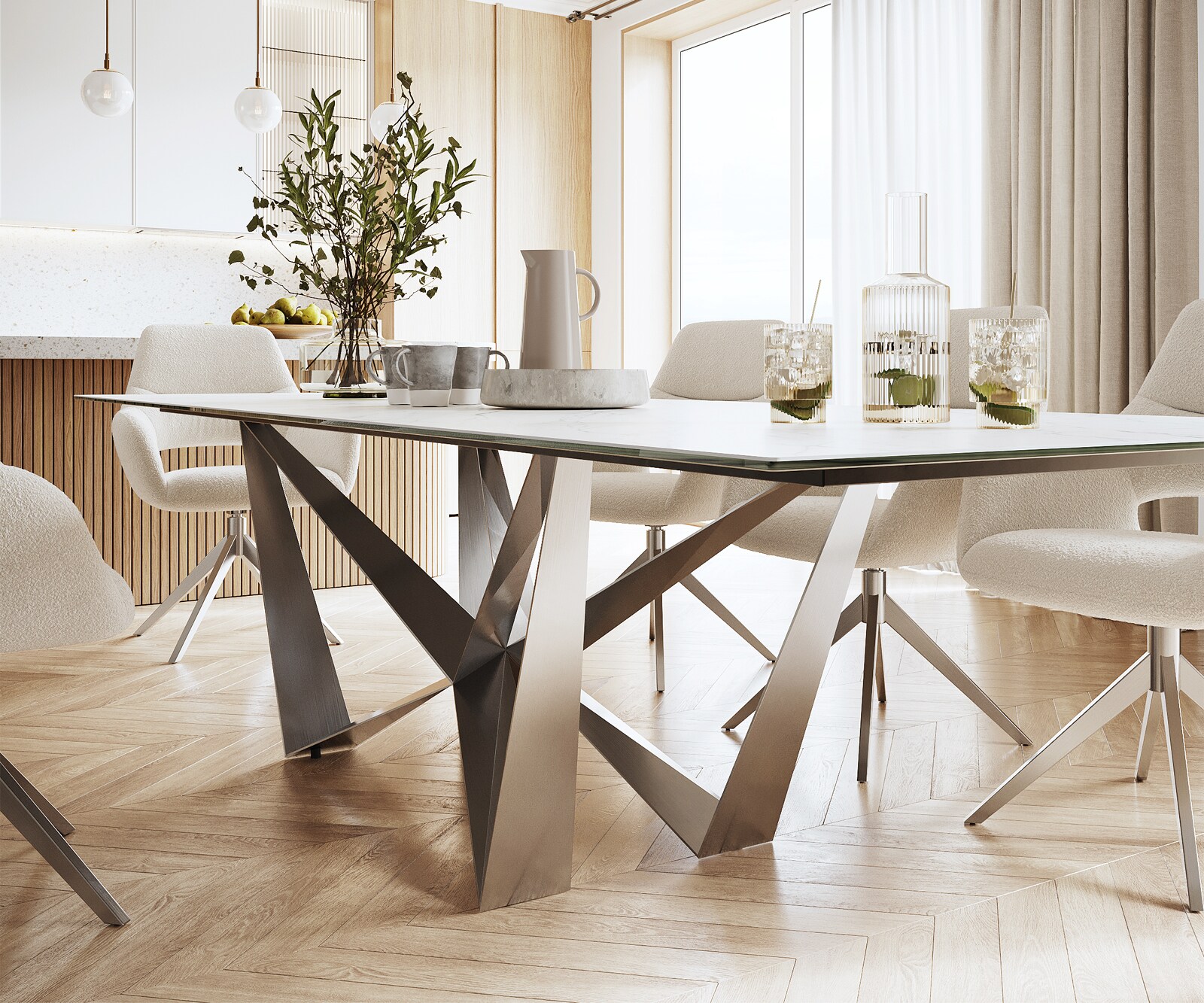 Stół do jadalni Edge 300x100cm ceramika Laminam® Statuarietto biały rama Spider stal nierdzewna 5