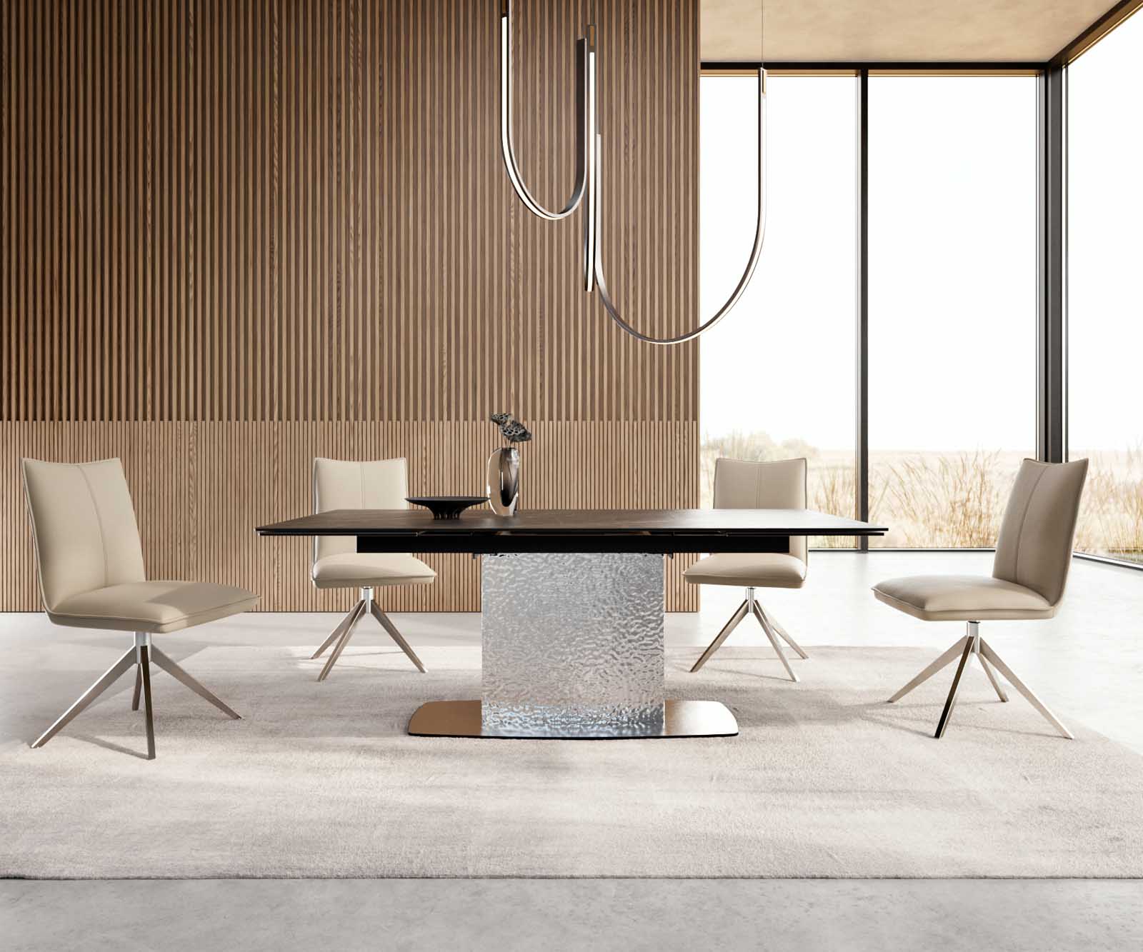 Stół do jadalni Edge 200-300x100 cm ceramika Laminam® Noir Desir brązowy rama Wave stal nierdzewna rozkładany 4