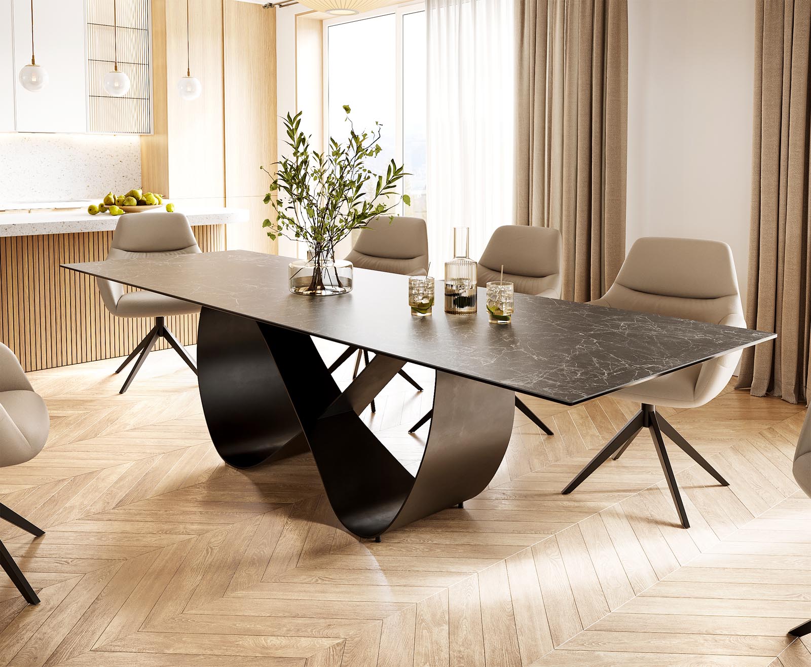 Stół do jadalni Edge 300x100cm ceramika Laminam® Nero Greco antracyt rama Infinity metal czarny